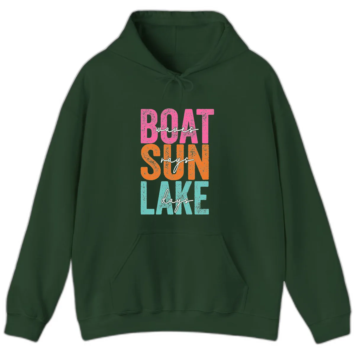 Boat Waves Sun Lake Days Hoodie in Forest Green