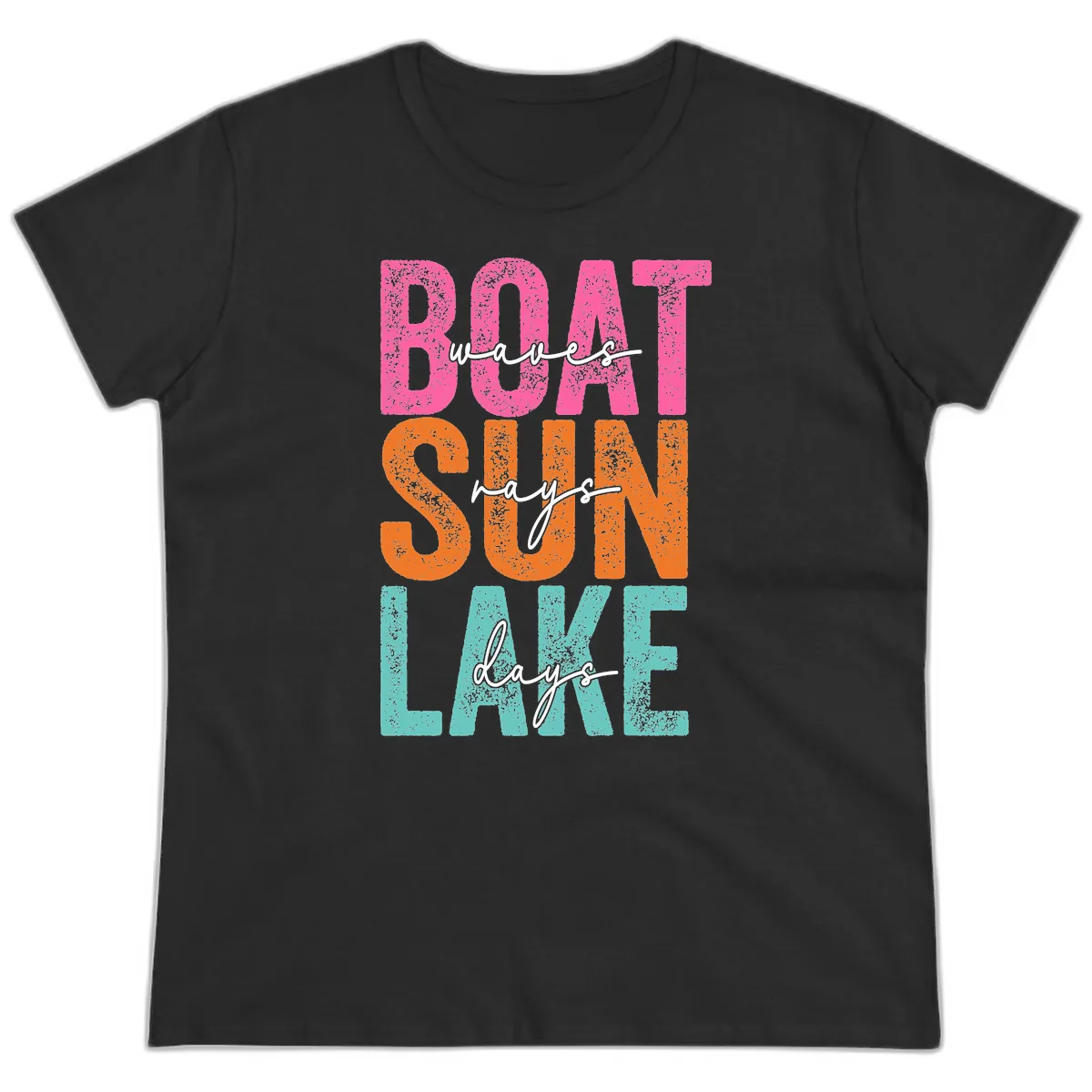 Boat Waves Sun Lake Days Ladies Tee in Black