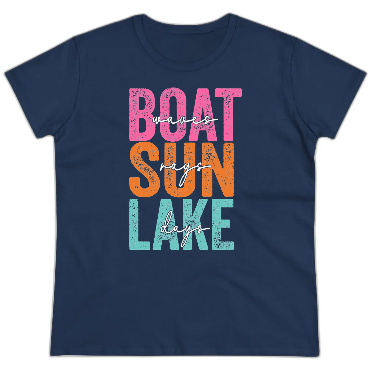 Boat Waves Sun Lake Days Ladies Tee in Navy
