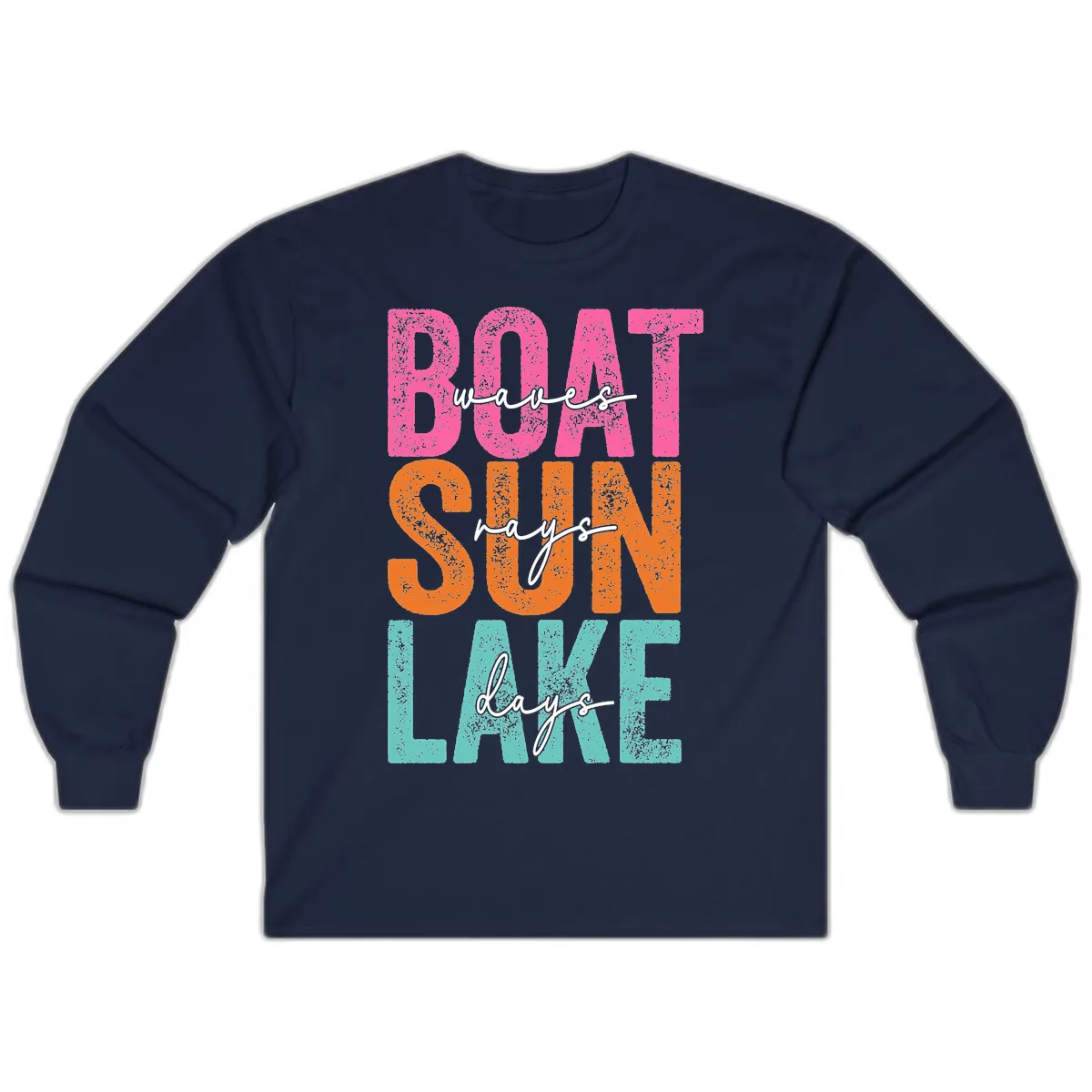 Boat Waves Sun Lake Days Long Sleeve in Navy