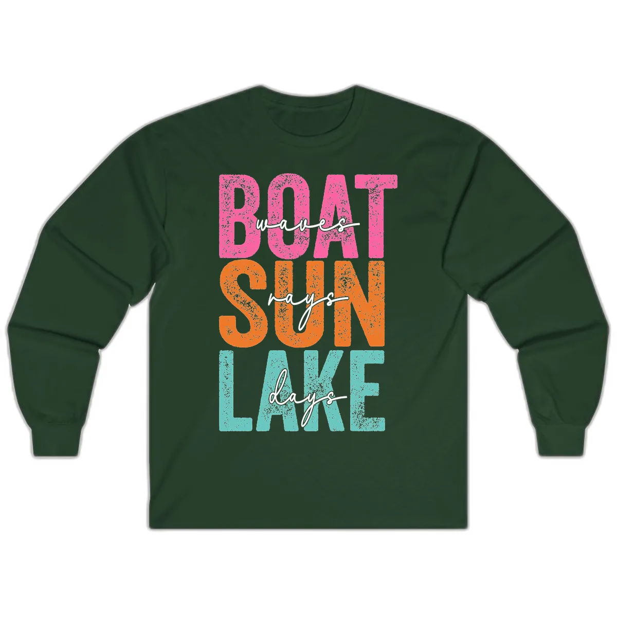 Boat Waves Sun Lake Days Long Sleeve in Forest Green