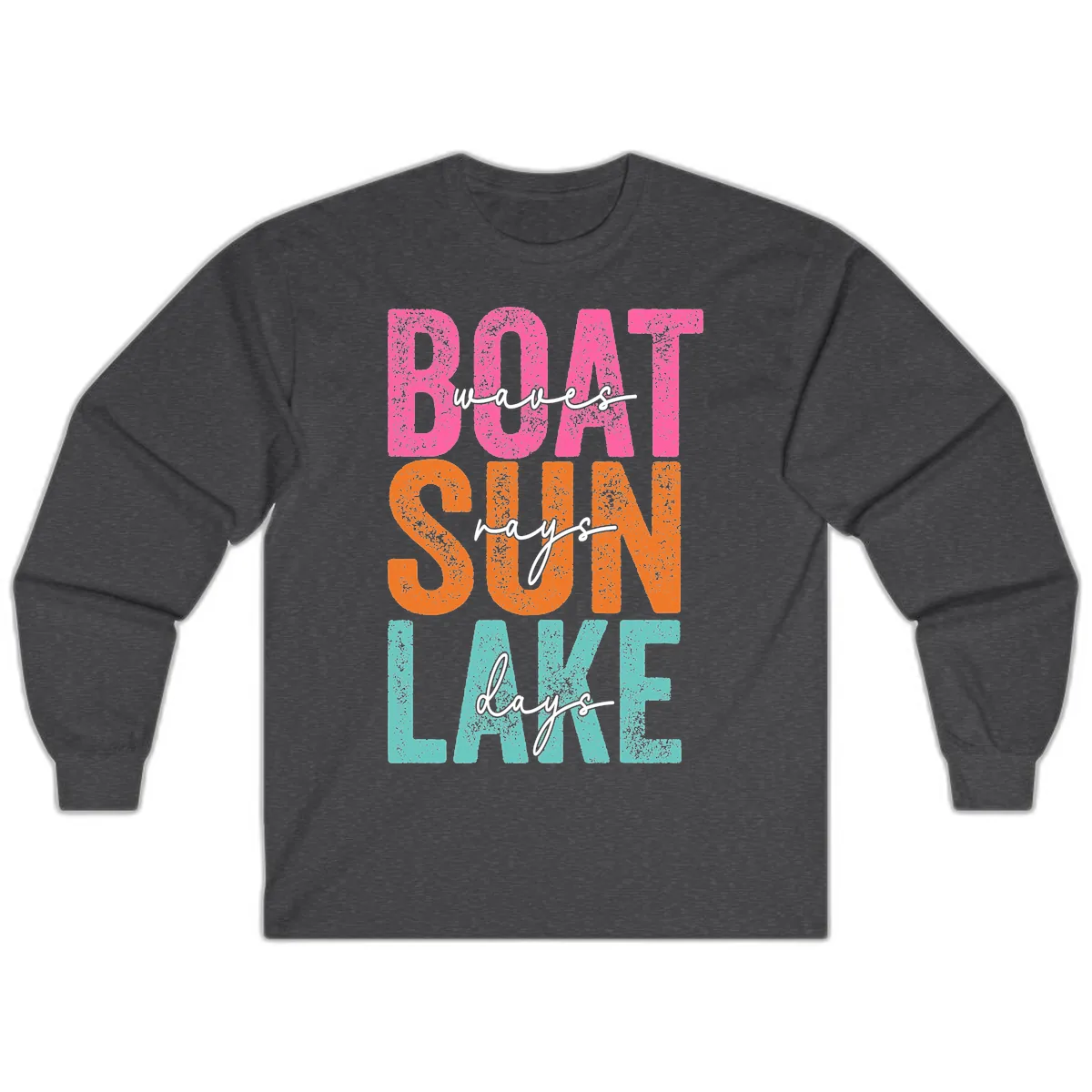 Boat Waves Sun Lake Days Long Sleeve in Dark Heather