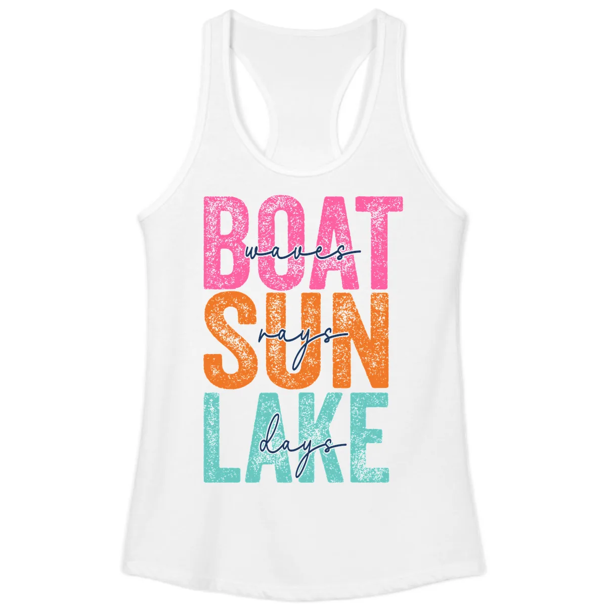 Boat Waves Sun Lake Days Ladies Tank in White