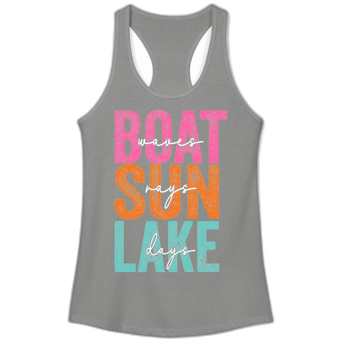 Boat Waves Sun Lake Days Ladies Tank in Heather Grey