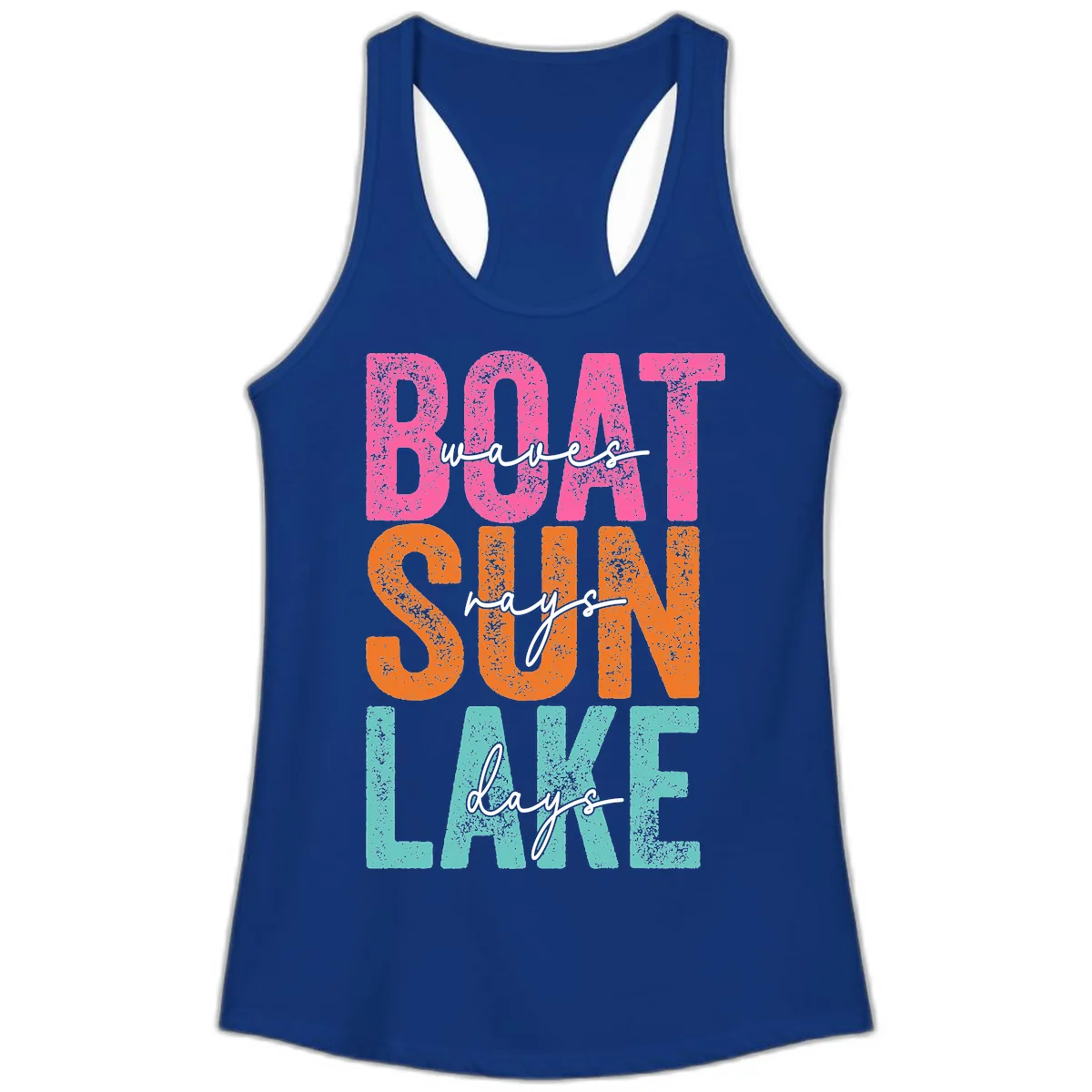 Boat Waves Sun Lake Days Ladies Tank in Solid Royal