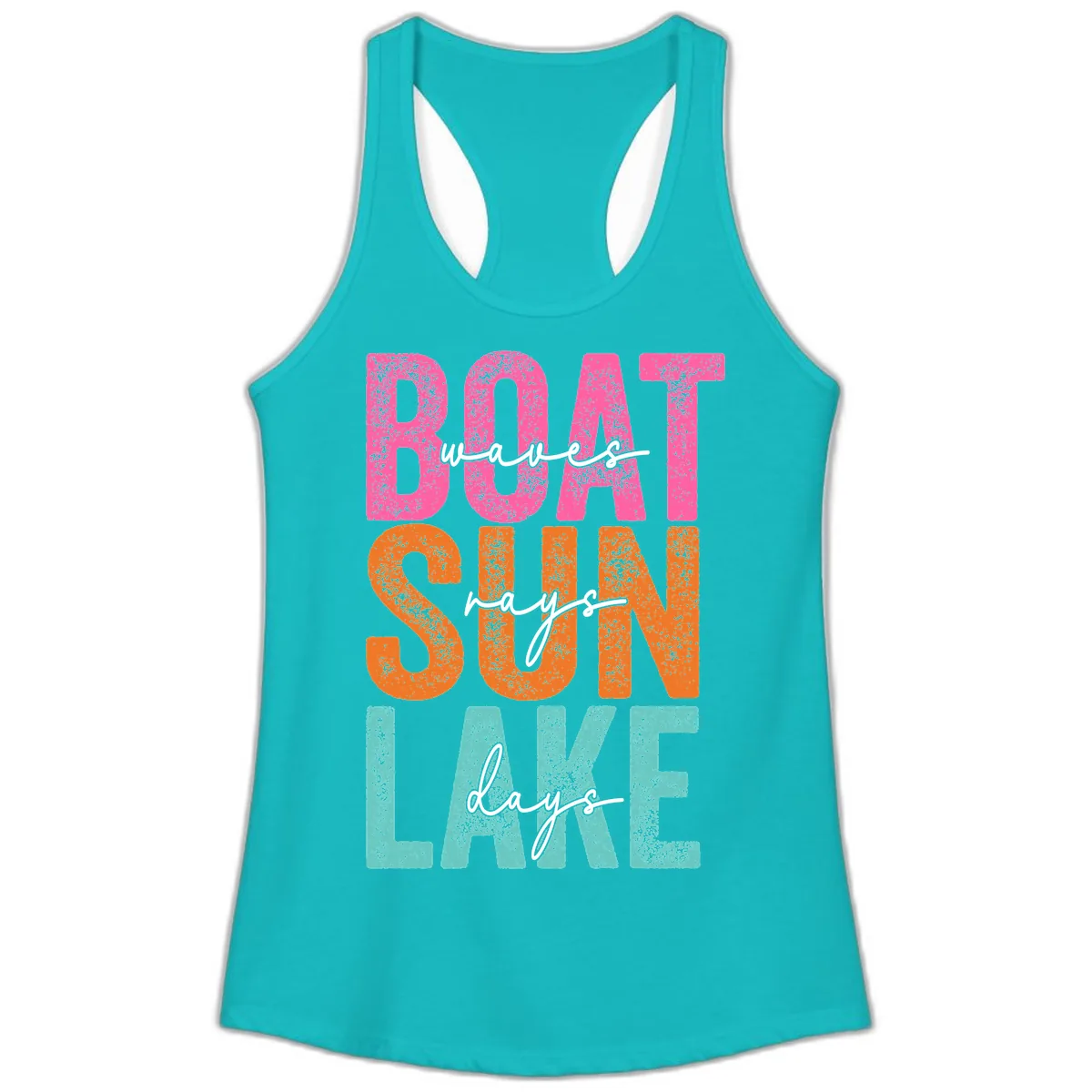 Boat Waves Sun Lake Days Ladies Tank in Tahiti Blue