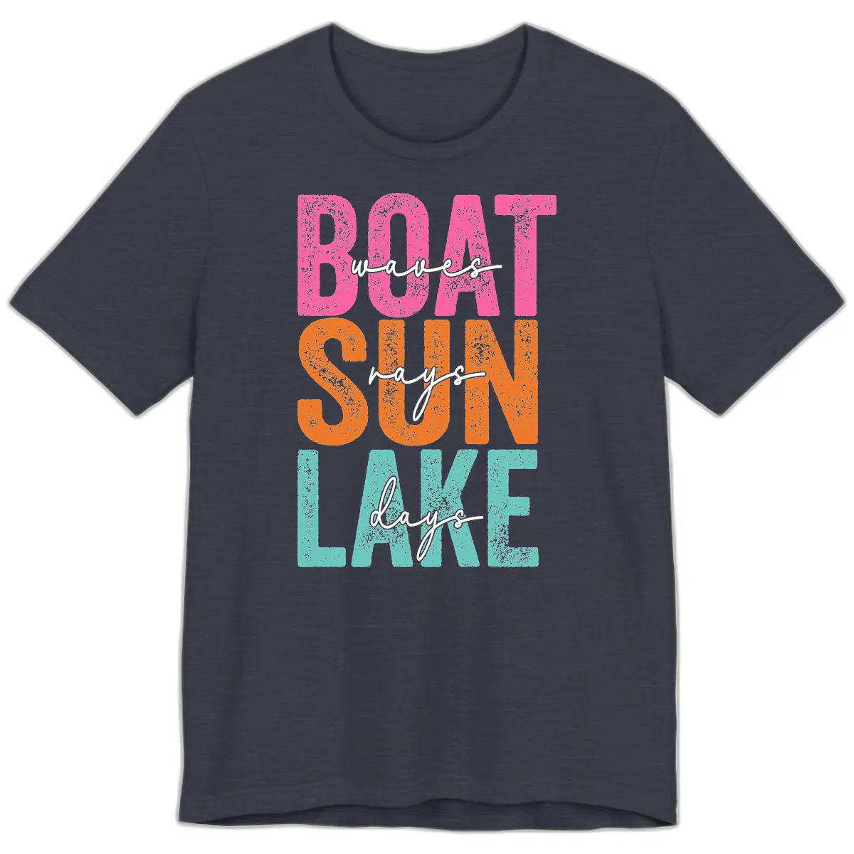 Boat Waves Sun Lake Days Premium T-Shirt in Heather Midnight Navy