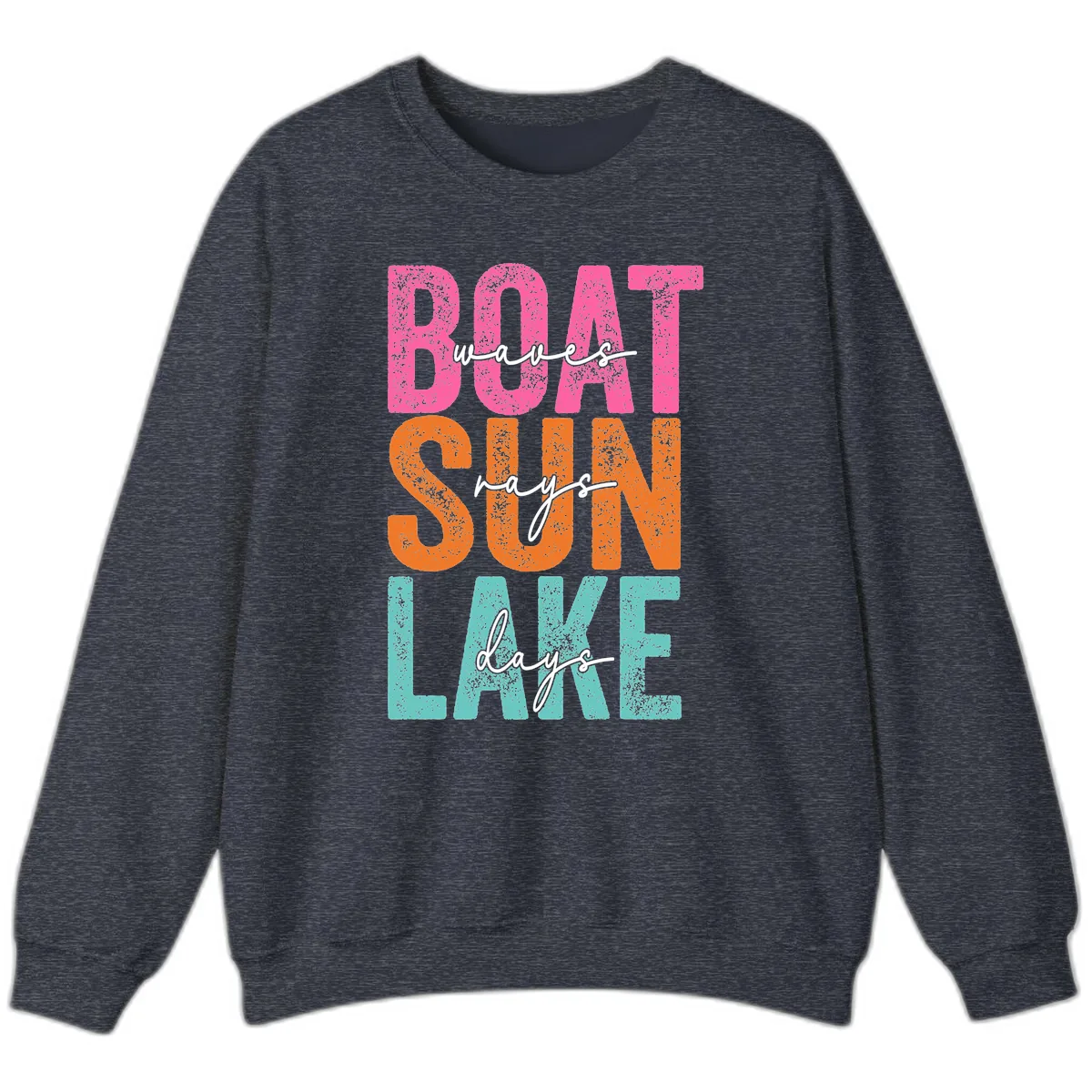Boat Waves Sun Lake Days Sweatshirt in Heather Sport Dark Navy