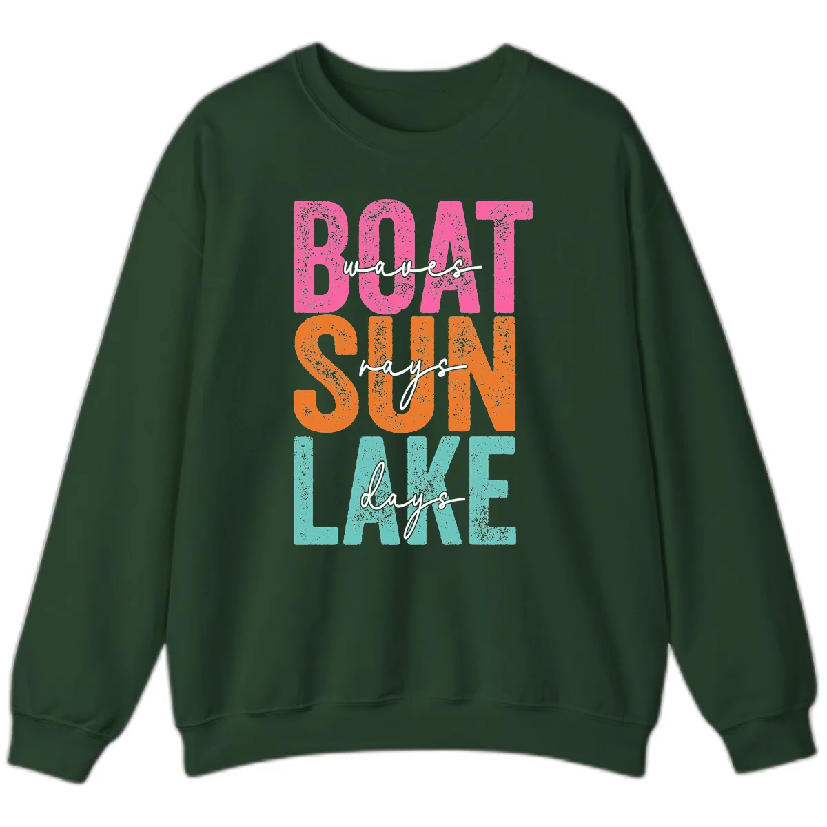 Boat Waves Sun Lake Days Sweatshirt in Forest Green