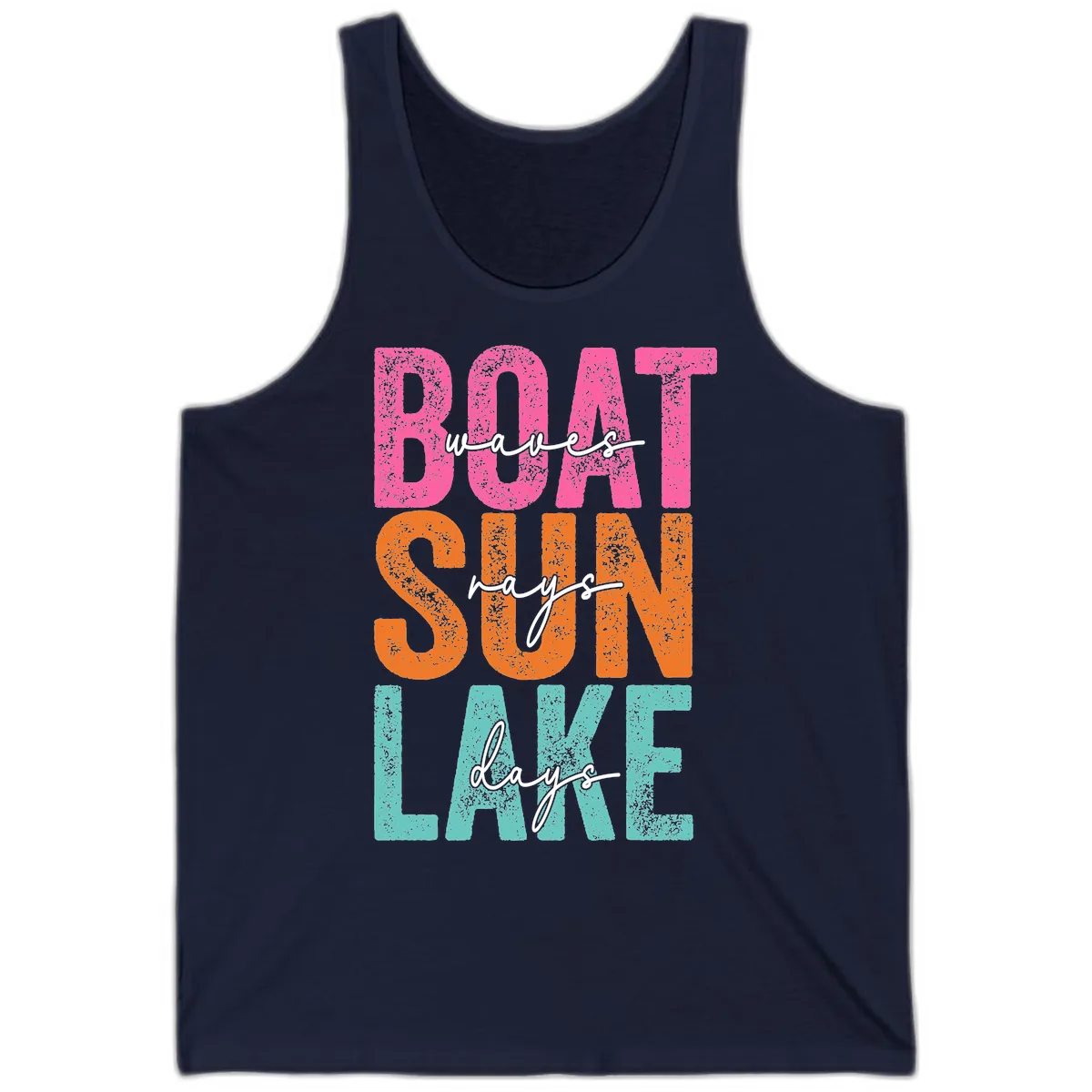 Boat Waves Sun Lake Days Tank in Navy