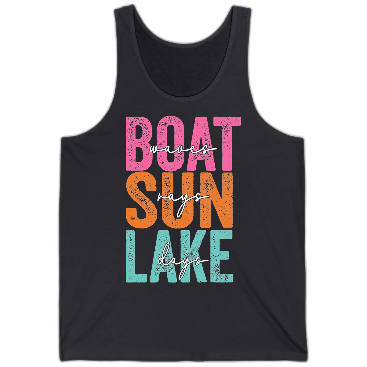 Boat Waves Sun Lake Days Tank in Dark Grey