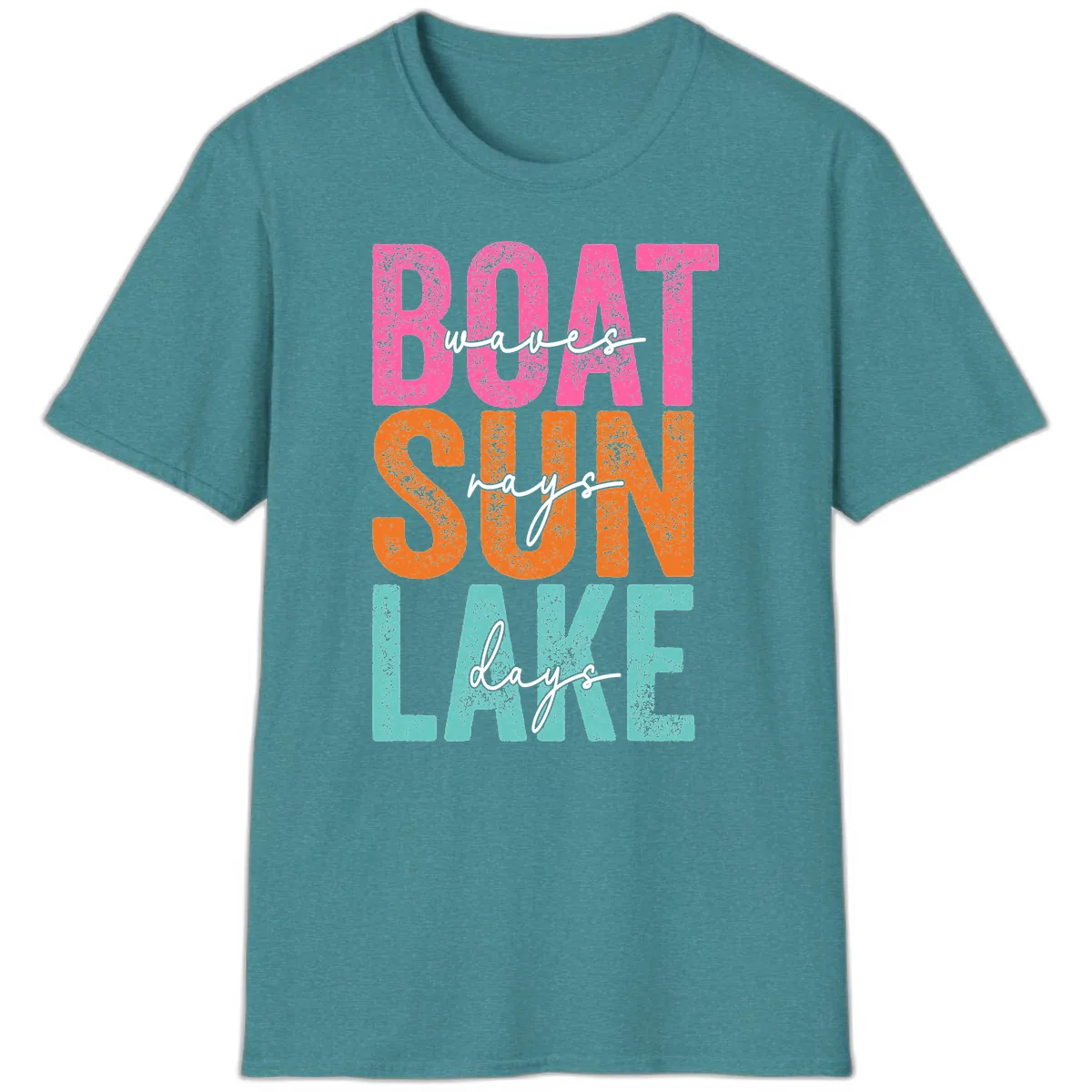 Boat Waves Sun Lake Days T-Shirt in Heather Galapagos Blue