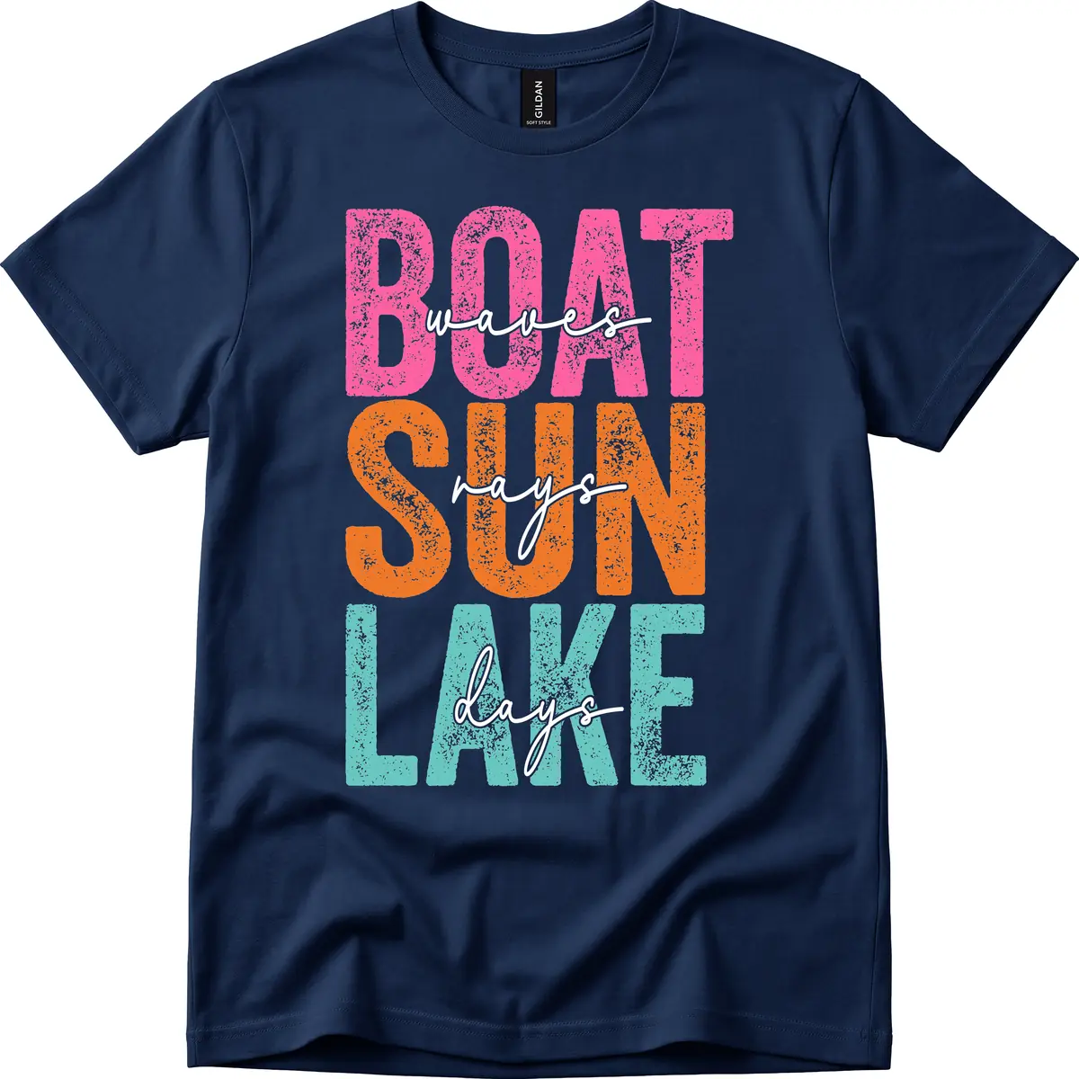 Boat Waves Sun Lake Days T-Shirt in Navy