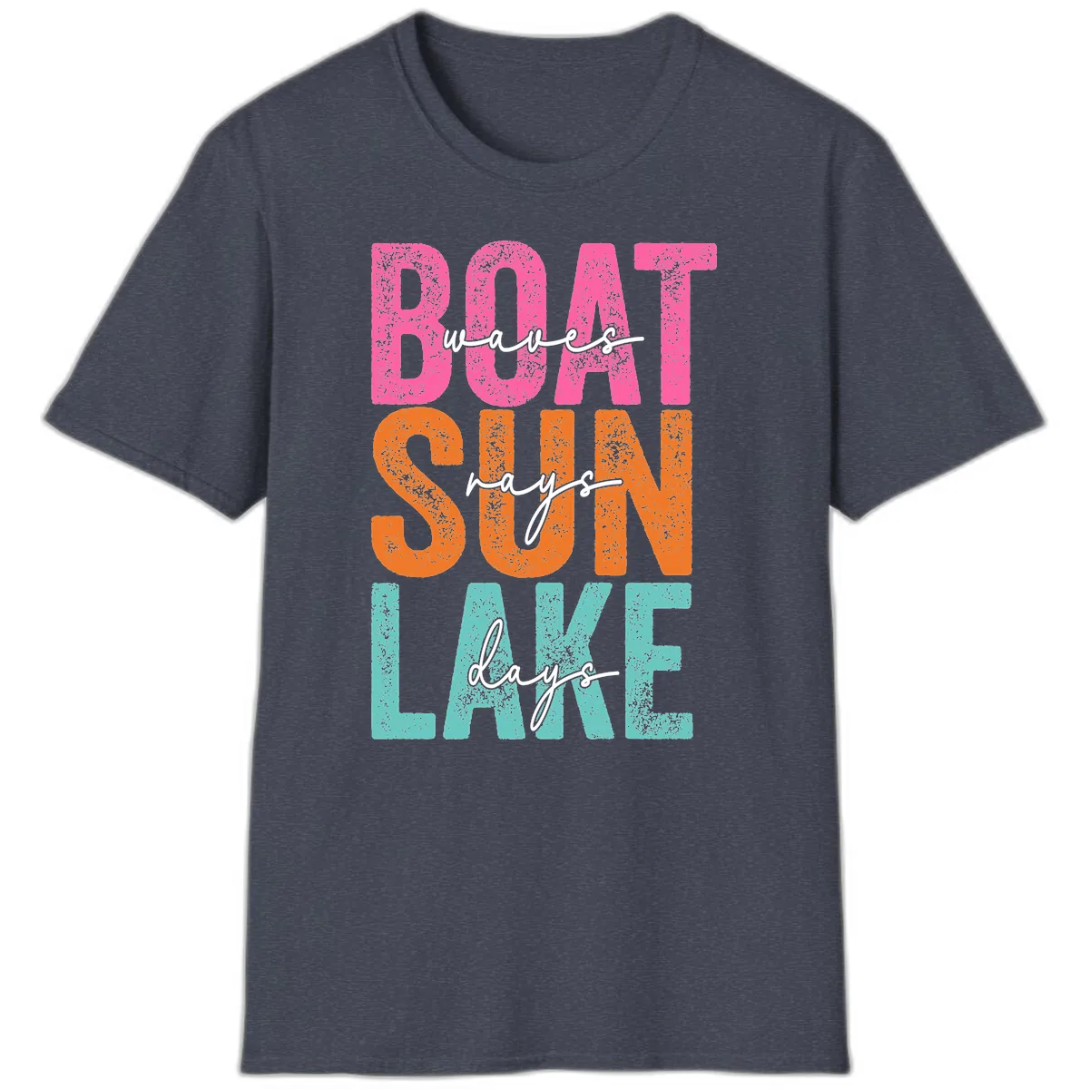 Boat Waves Sun Lake Days T-Shirt in Heather Navy