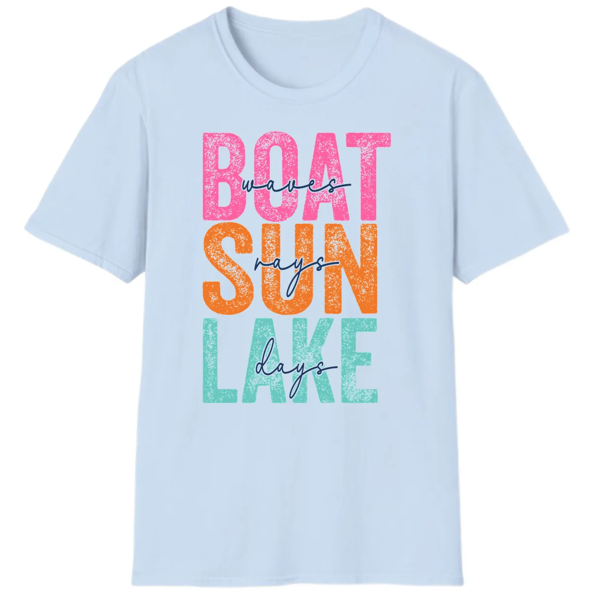 Boat Waves Sun Lake Days T-Shirt in Light Blue