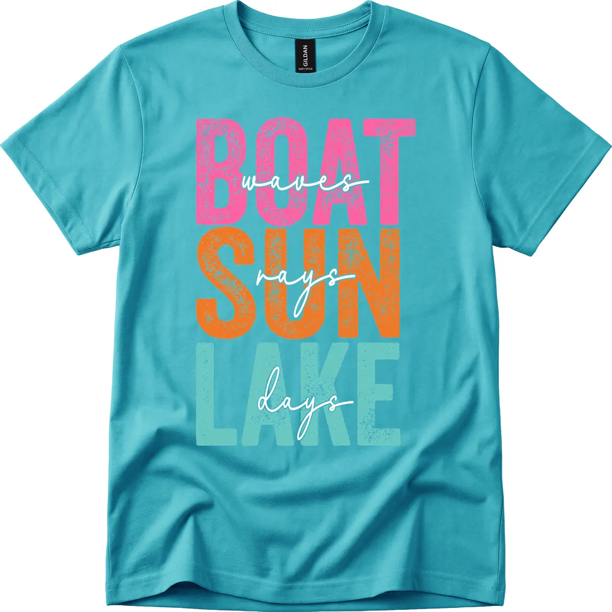 Boat Waves Sun Lake Days T-Shirt in Tropical Blue