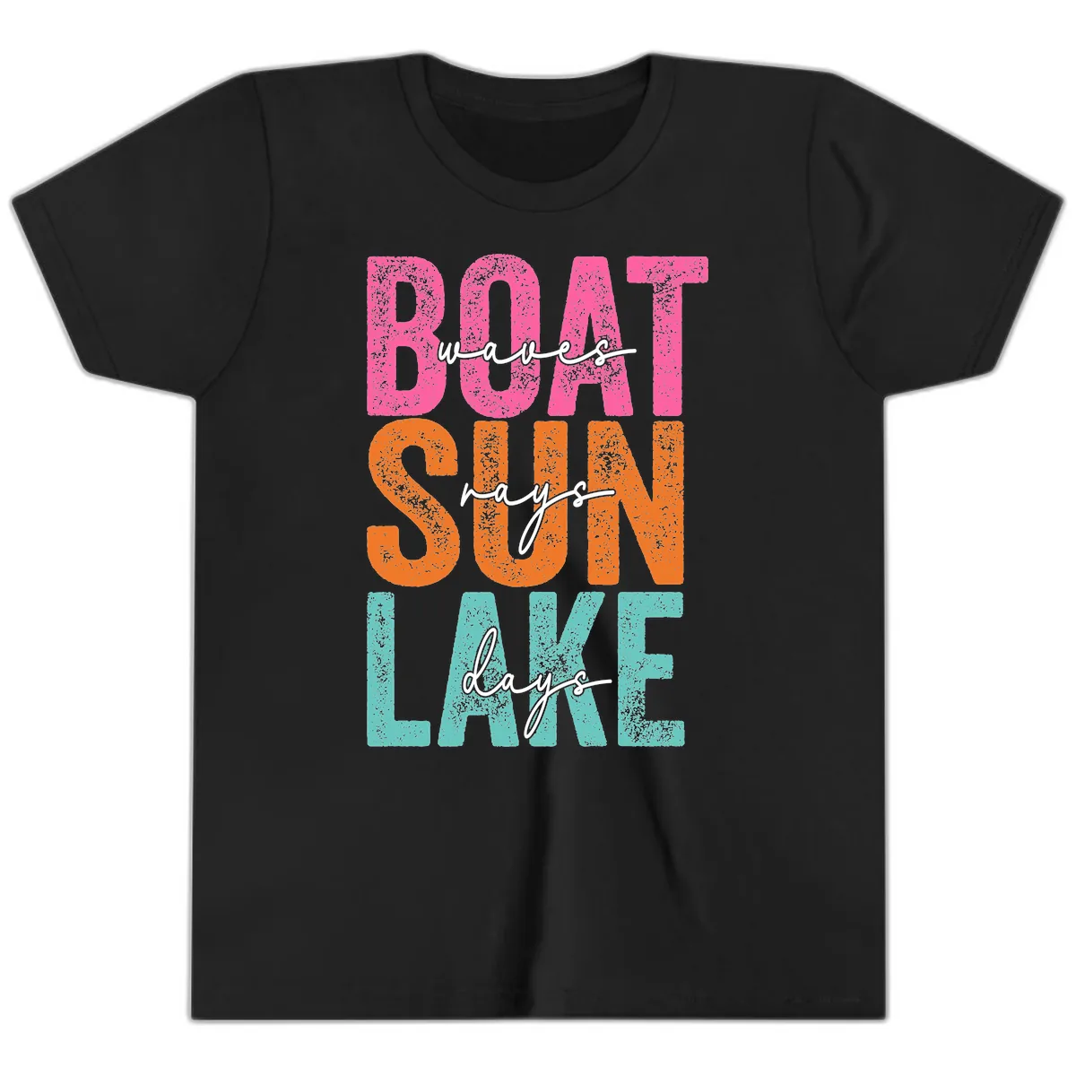 Boat Waves Sun Lake Days Youth T-Shirt in Black