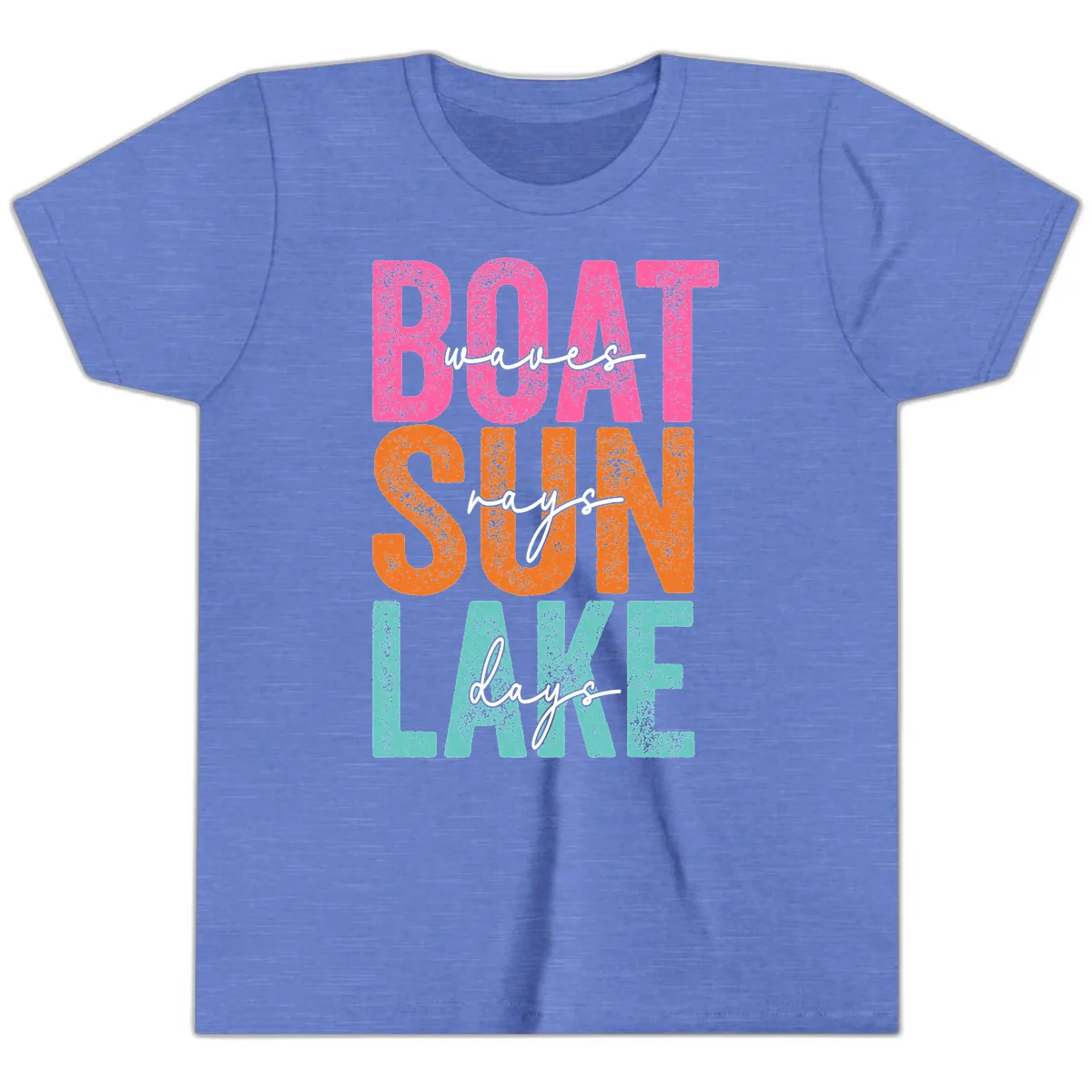 Boat Waves Sun Lake Days Youth T-Shirt in Heather Columbia Blue