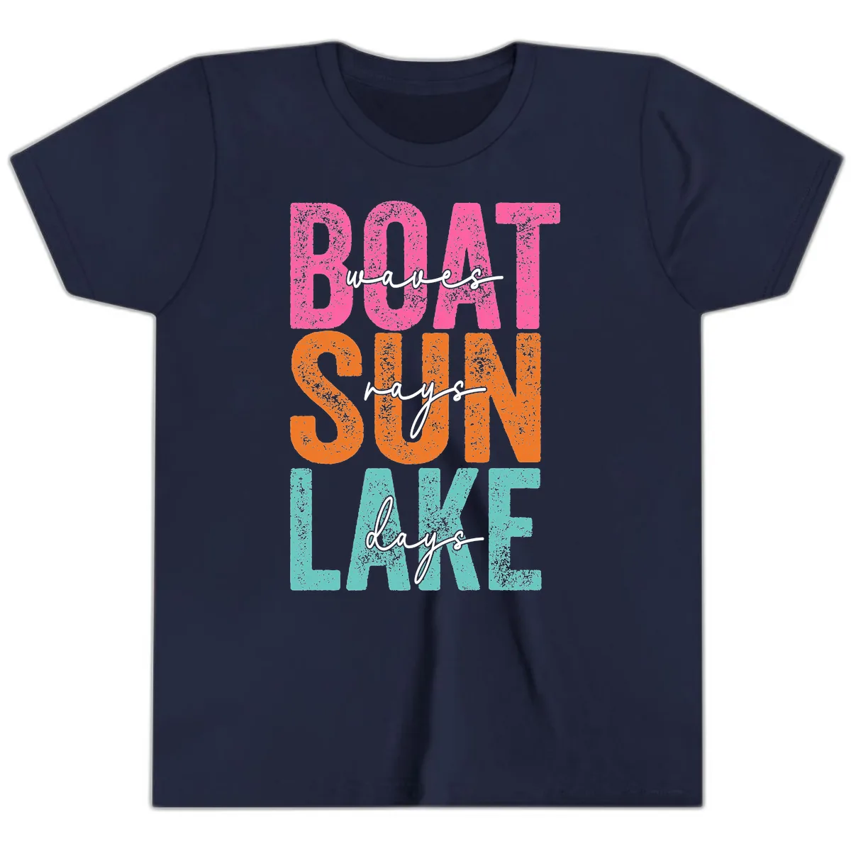 Boat Waves Sun Lake Days Youth T-Shirt in Navy