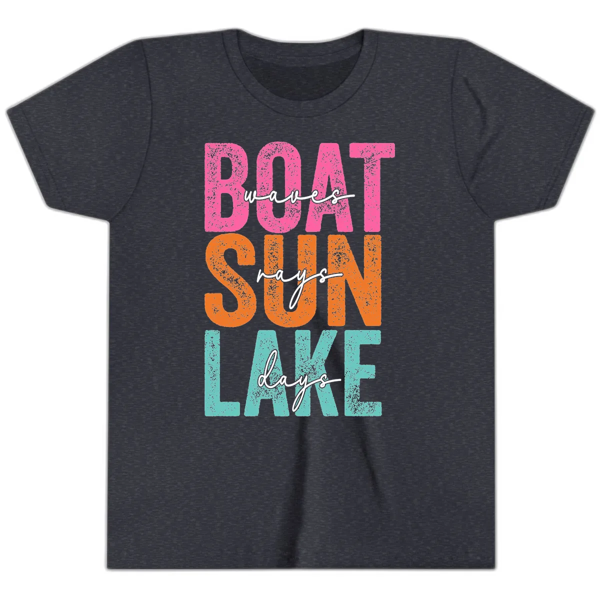 Boat Waves Sun Lake Days Youth T-Shirt in Heather Navy