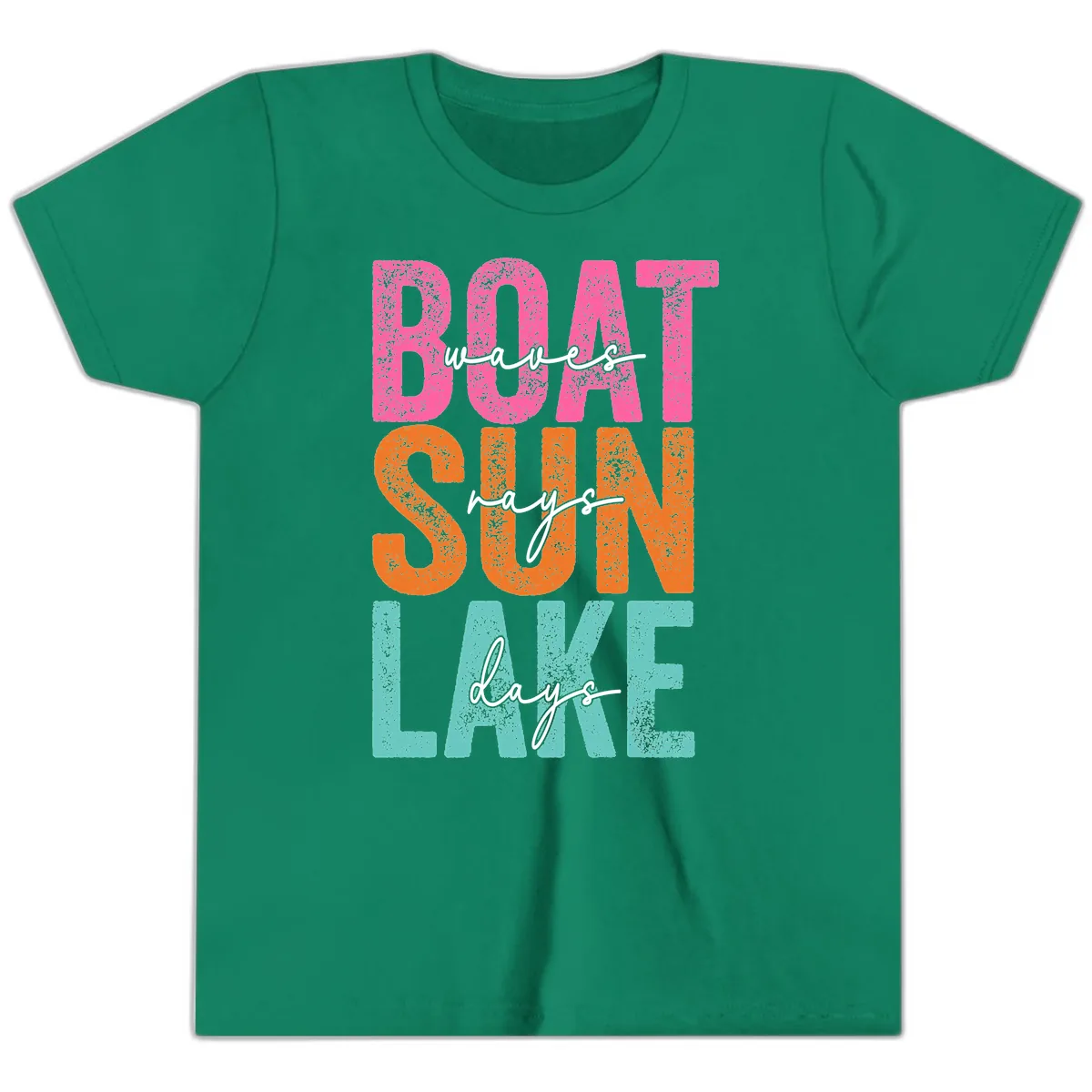 Boat Waves Sun Lake Days Youth T-Shirt in Kelly