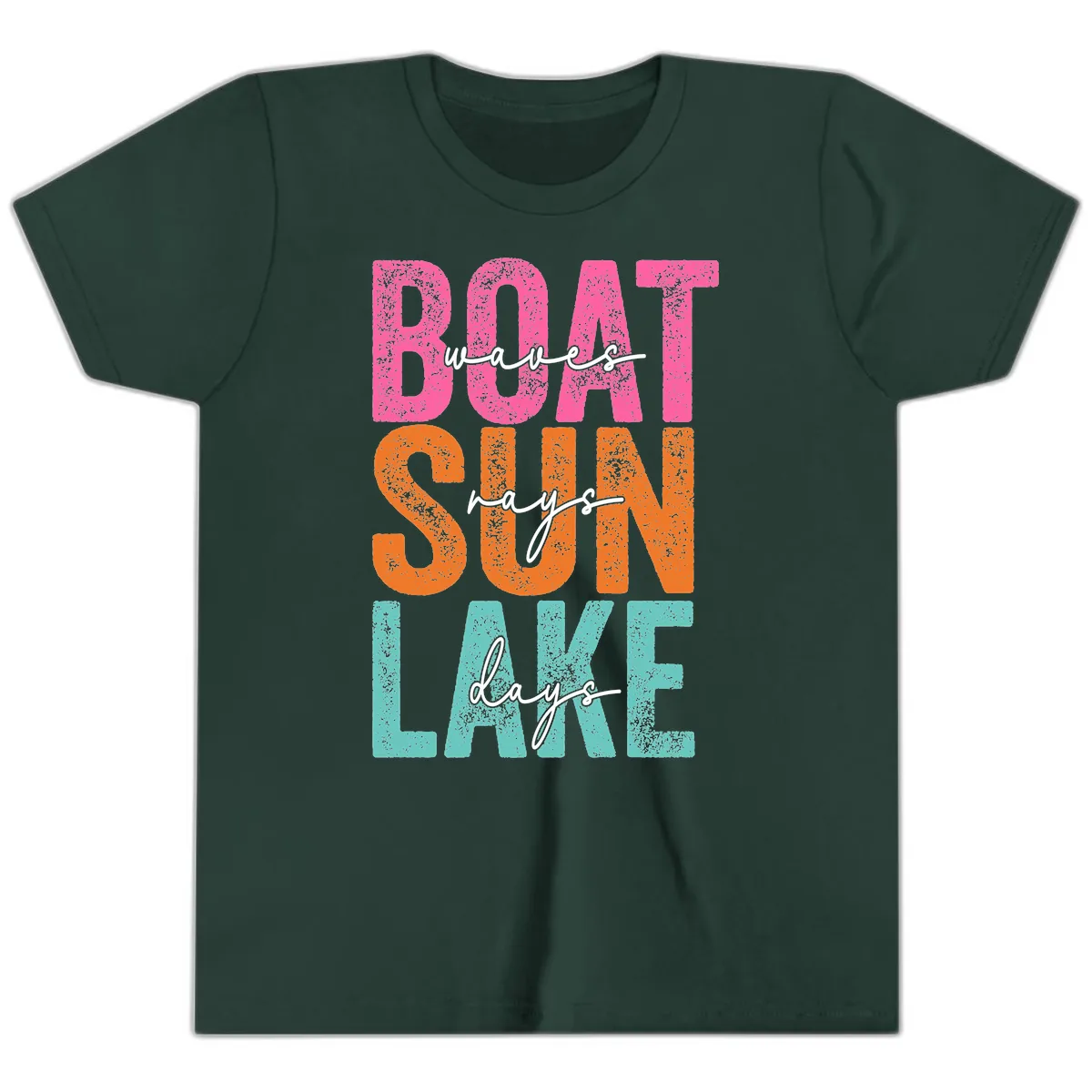 Boat Waves Sun Lake Days Youth T-Shirt in Forest