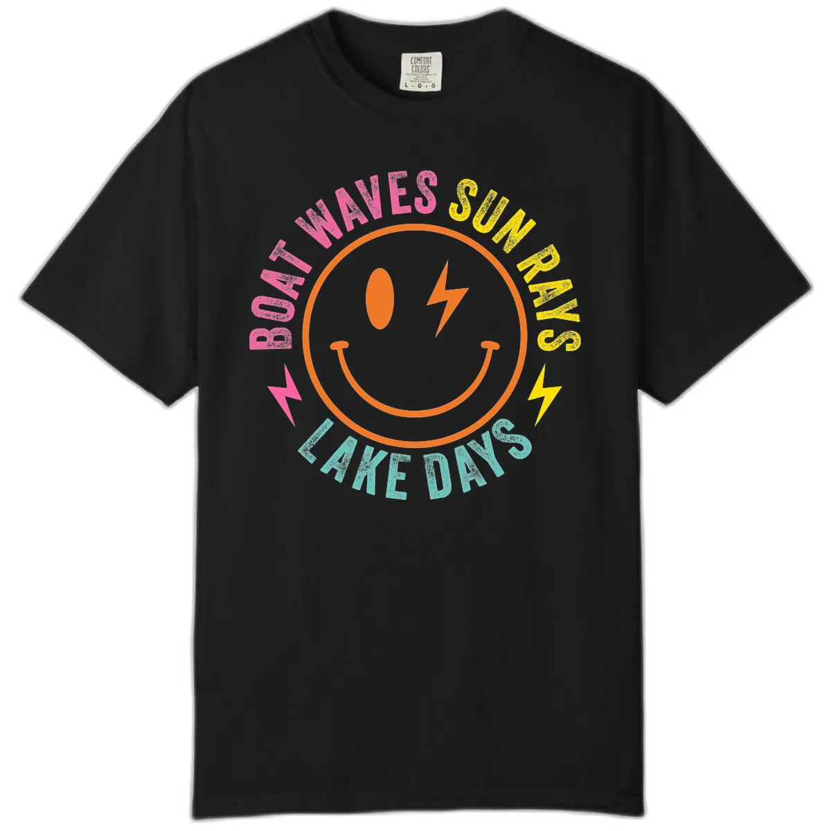 Smiley Face Lake Life Vibes Comfort Color in Black