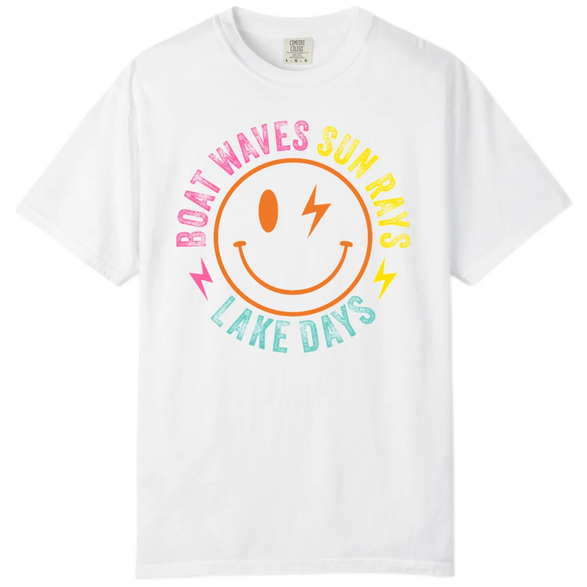 Smiley Face Lake Life Vibes Comfort Color in White