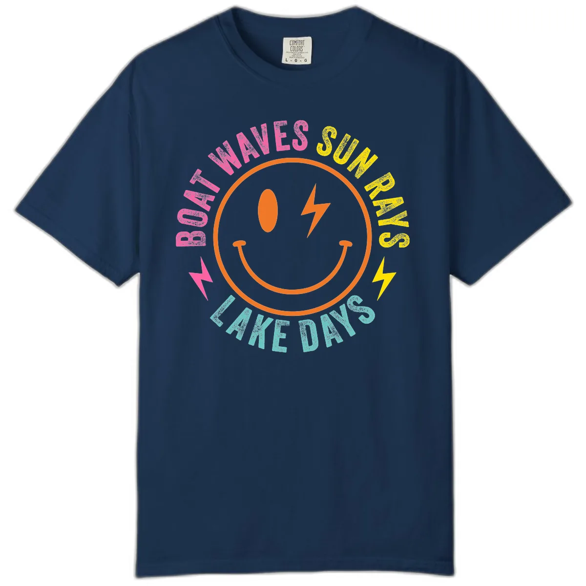 Smiley Face Lake Life Vibes Comfort Color in Navy