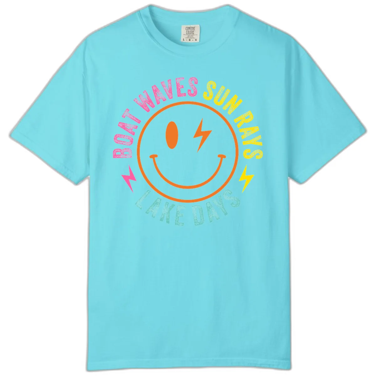 Smiley Face Lake Life Vibes Comfort Color in Lagoon Blue