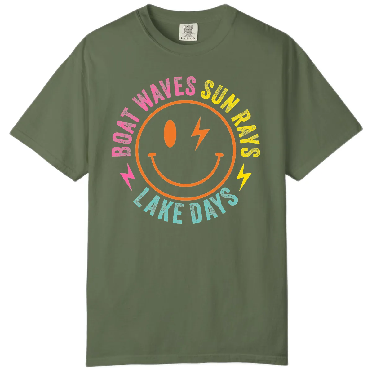 Smiley Face Lake Life Vibes Comfort Color in Sage