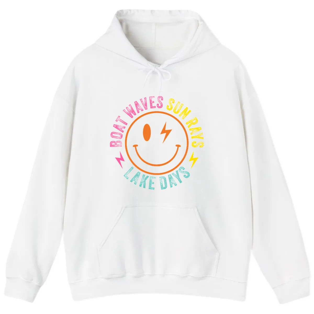 Smiley Face Lake Life Vibes Hoodie in White