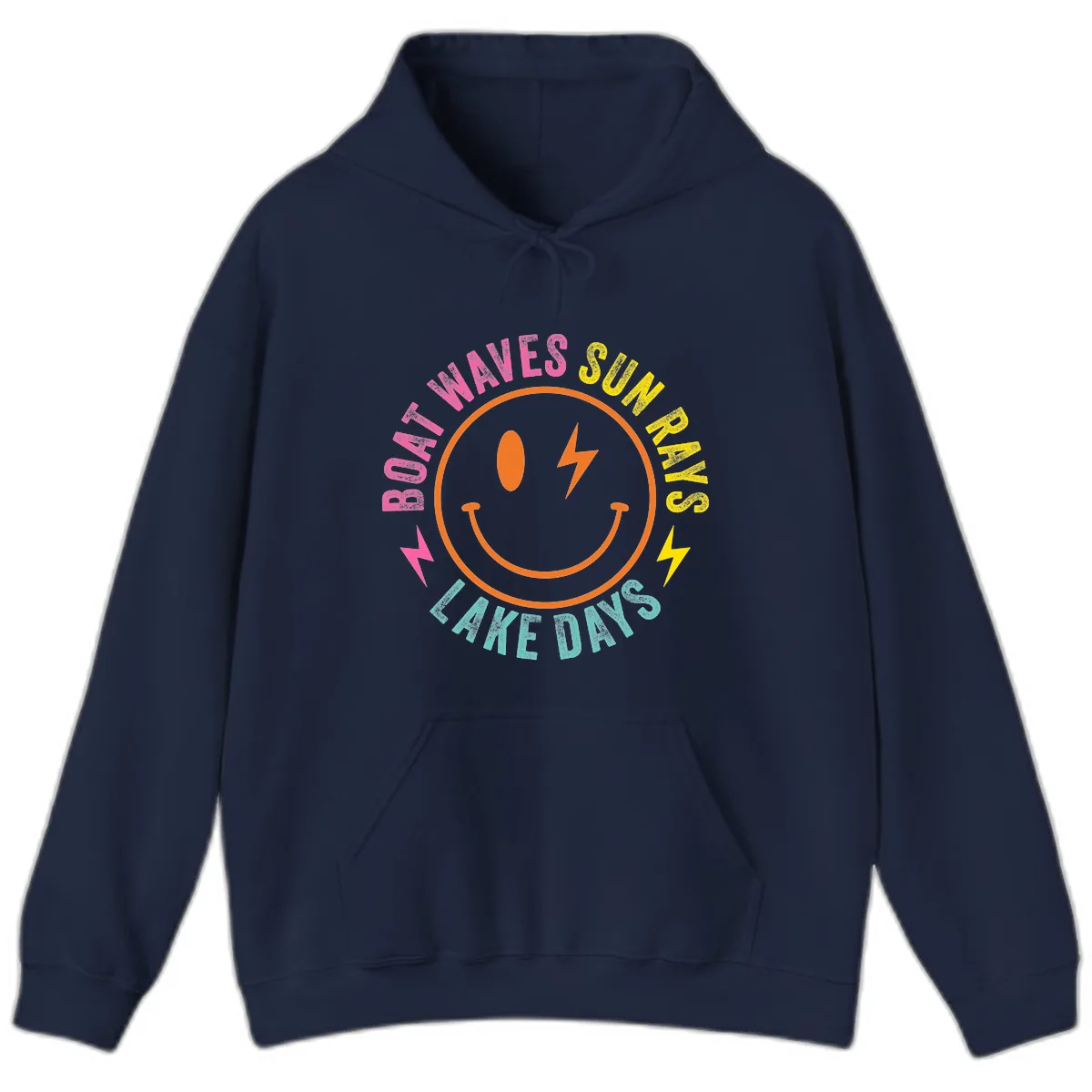 Smiley Face Lake Life Vibes Hoodie in Navy