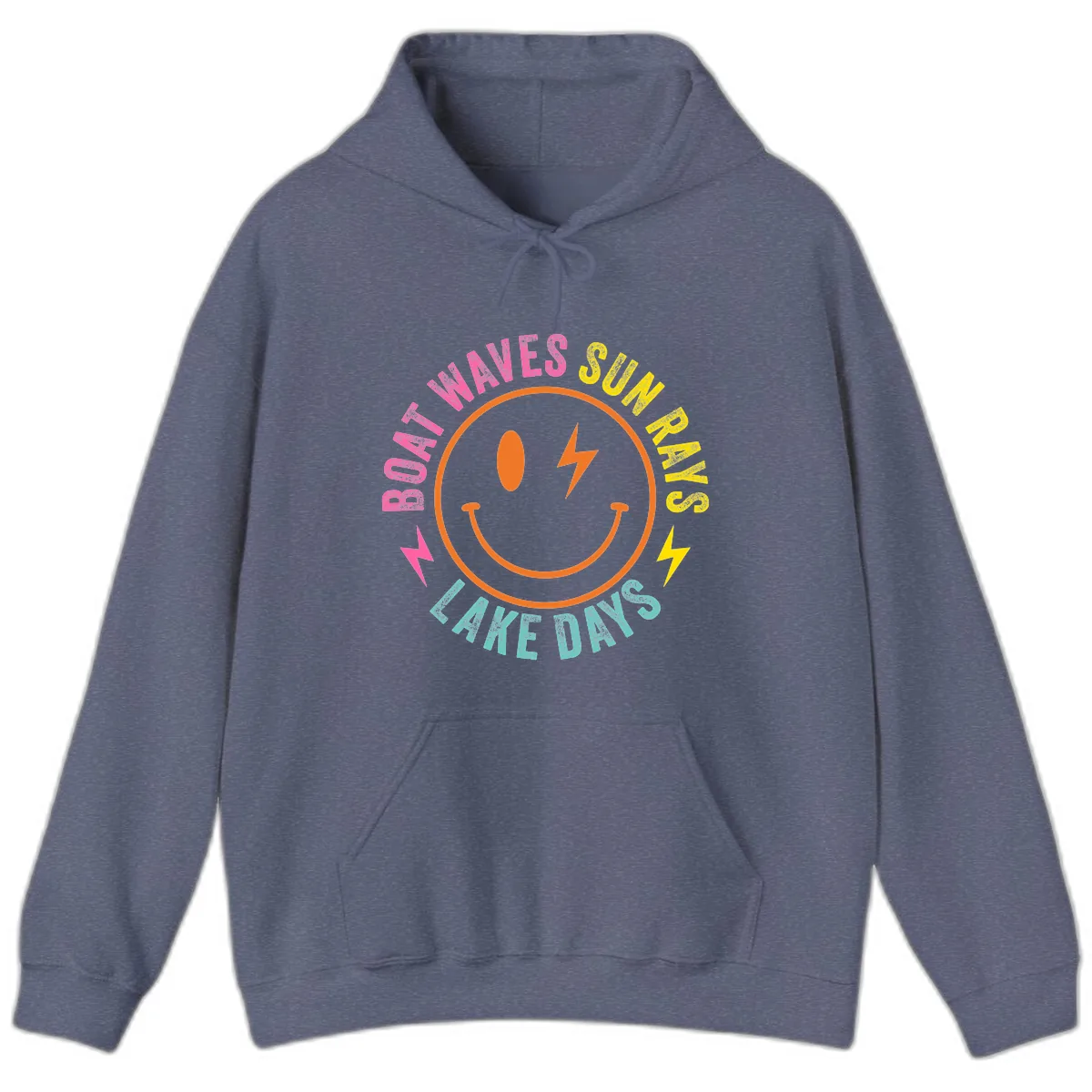 Smiley Face Lake Life Vibes Hoodie in Heather Navy