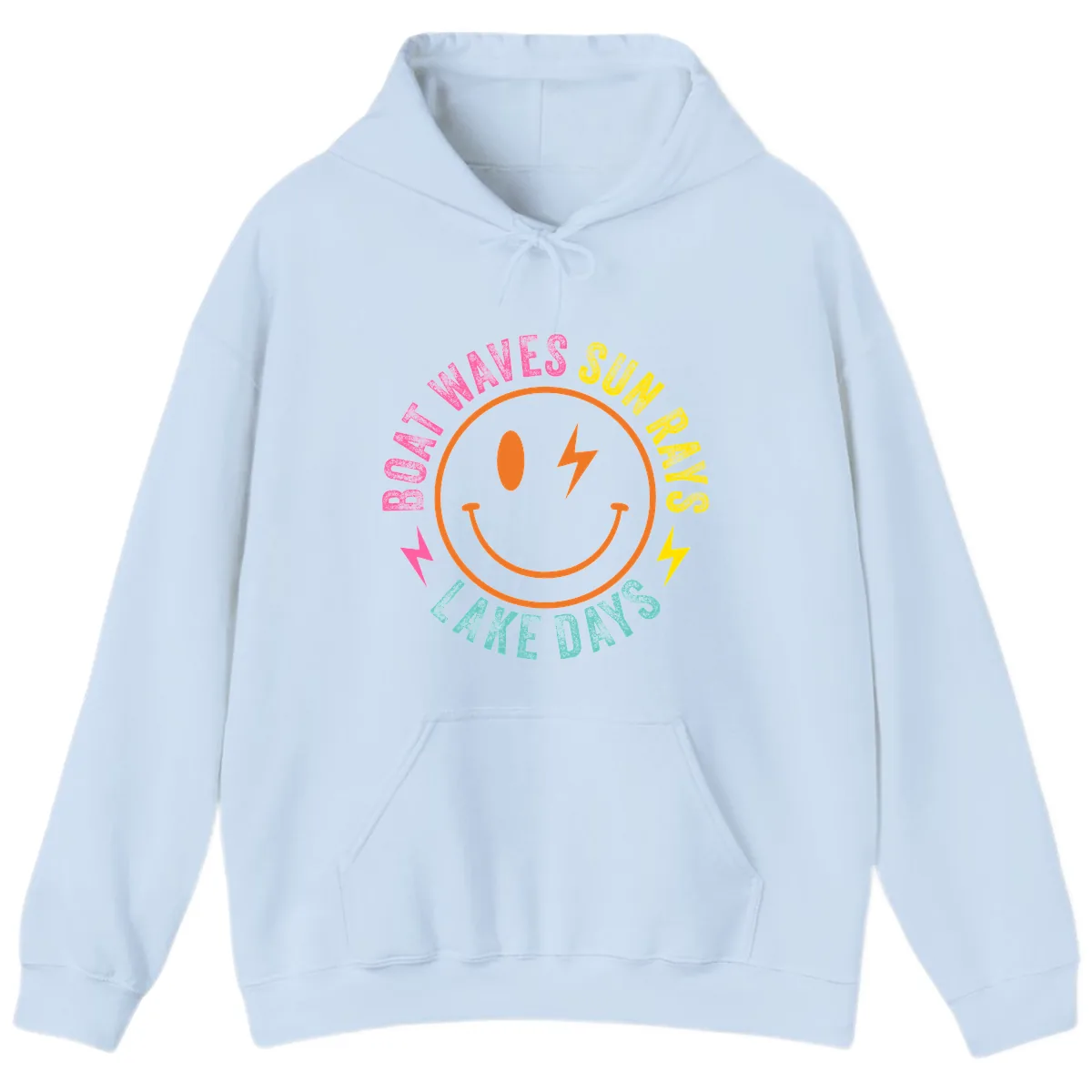 Smiley Face Lake Life Vibes Hoodie in Light Blue