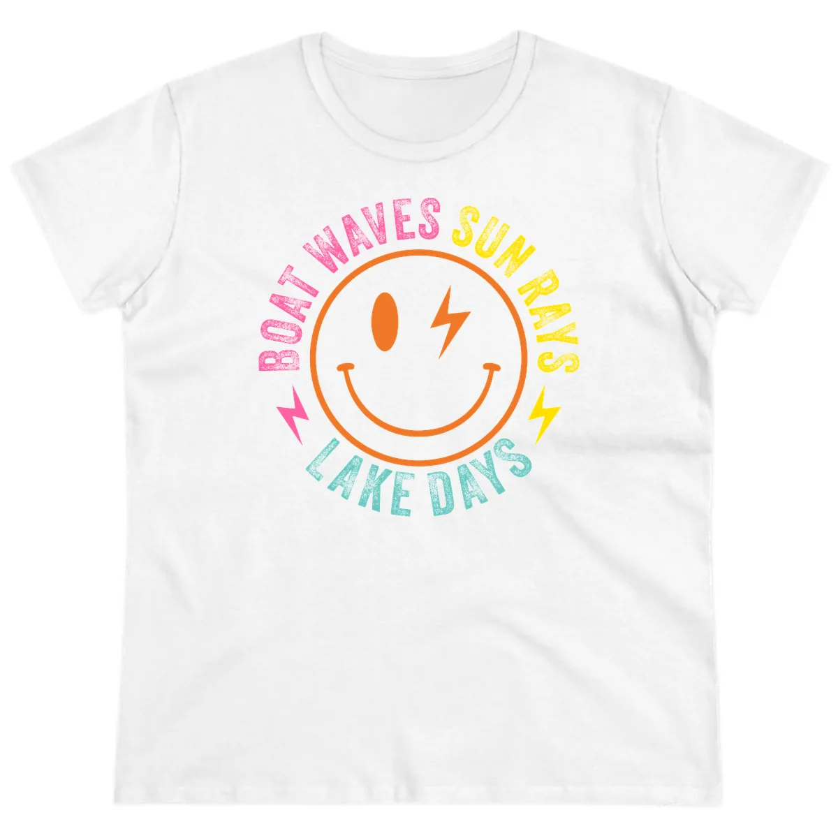 Smiley Face Lake Life Vibes Ladies Tee in White