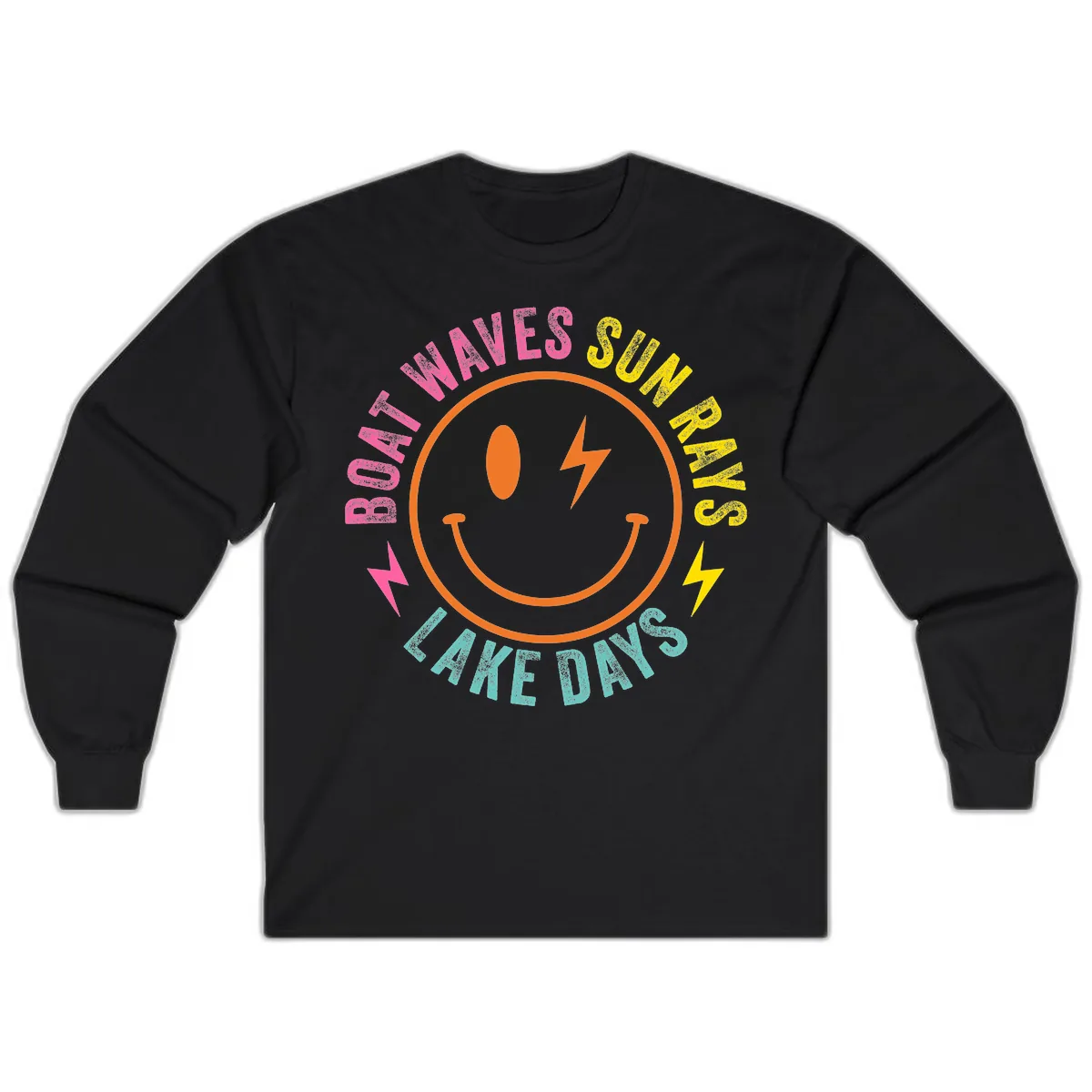 Smiley Face Lake Life Vibes Long Sleeve in Black