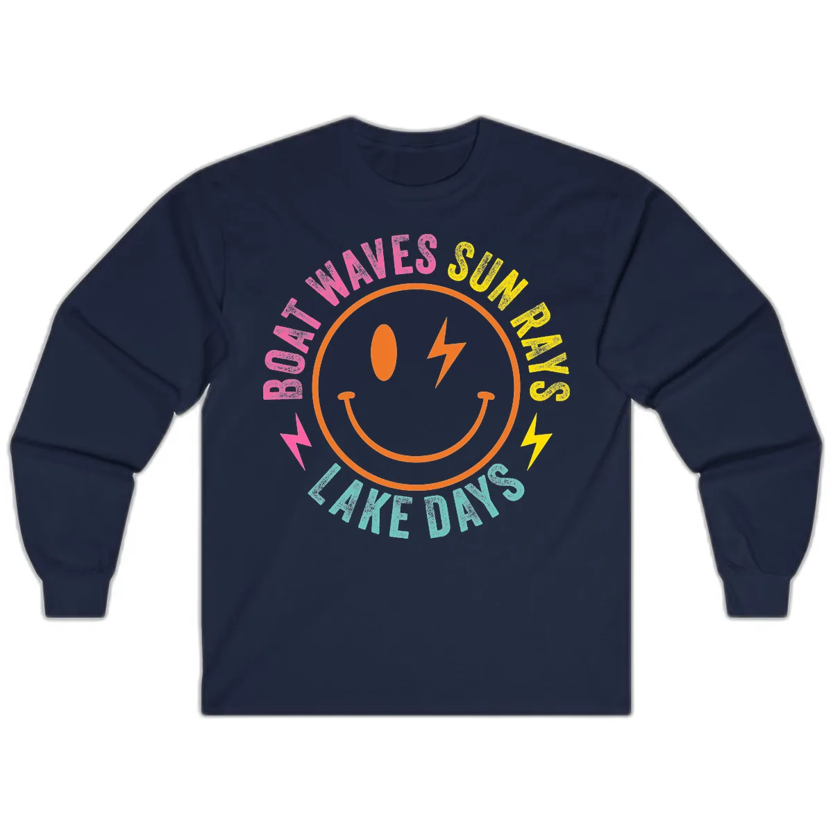 Smiley Face Lake Life Vibes Long Sleeve in Navy