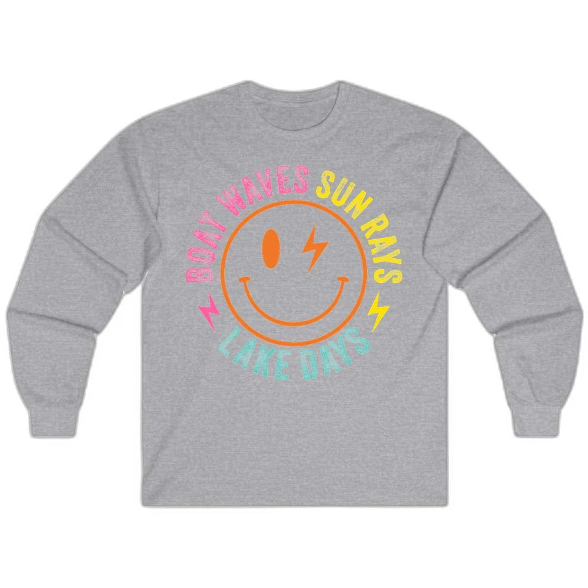 Smiley Face Lake Life Vibes Long Sleeve in Sport Grey