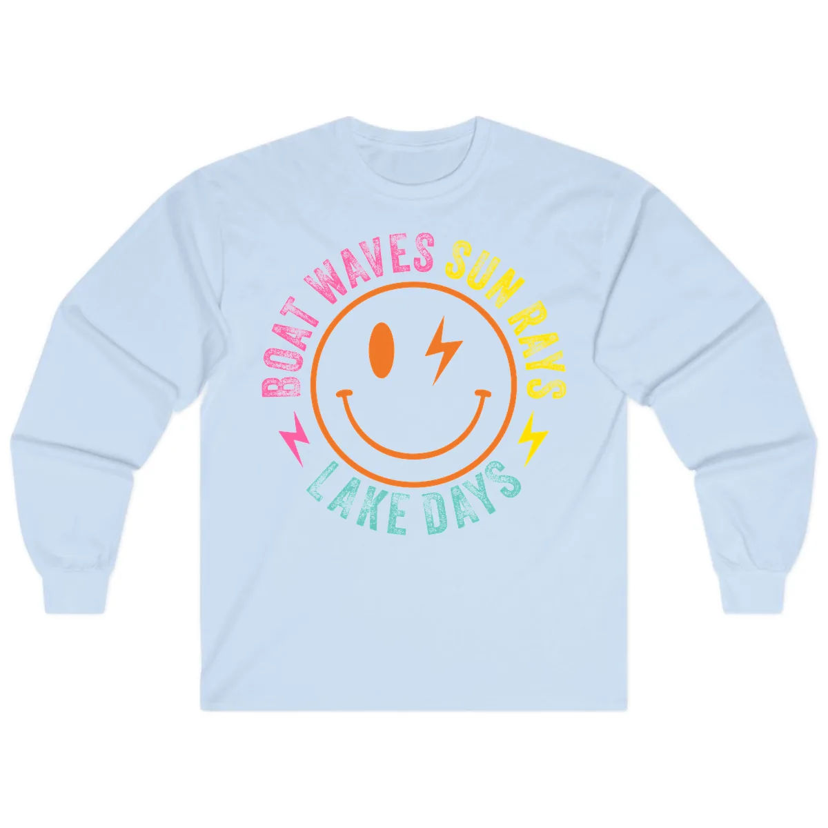Smiley Face Lake Life Vibes Long Sleeve in Light Blue