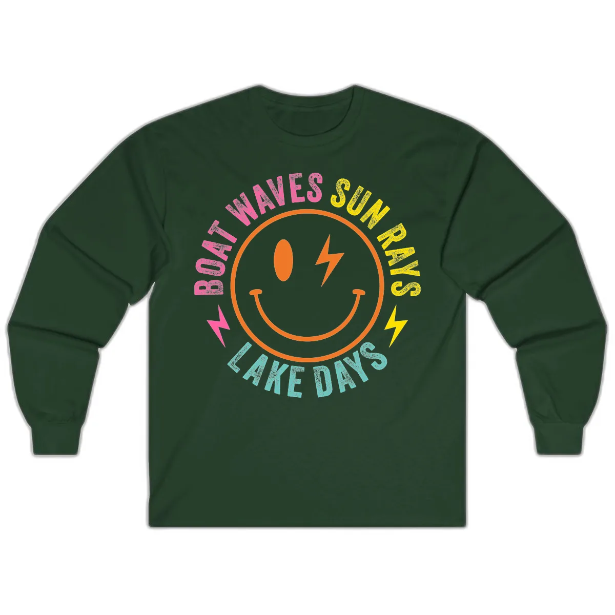 Smiley Face Lake Life Vibes Long Sleeve in Forest Green