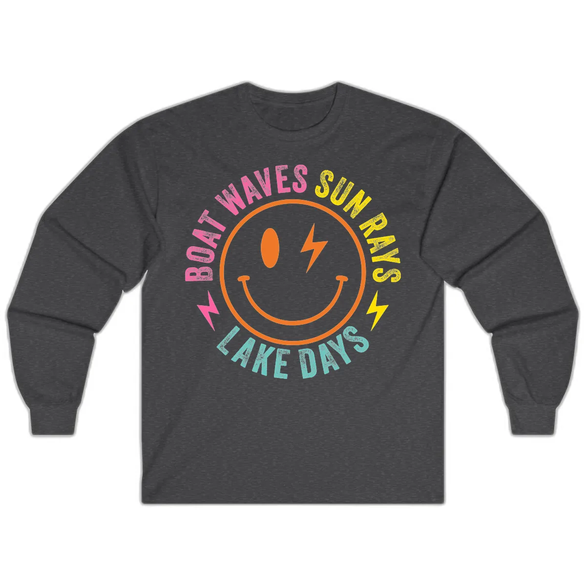 Smiley Face Lake Life Vibes Long Sleeve in Dark Heather