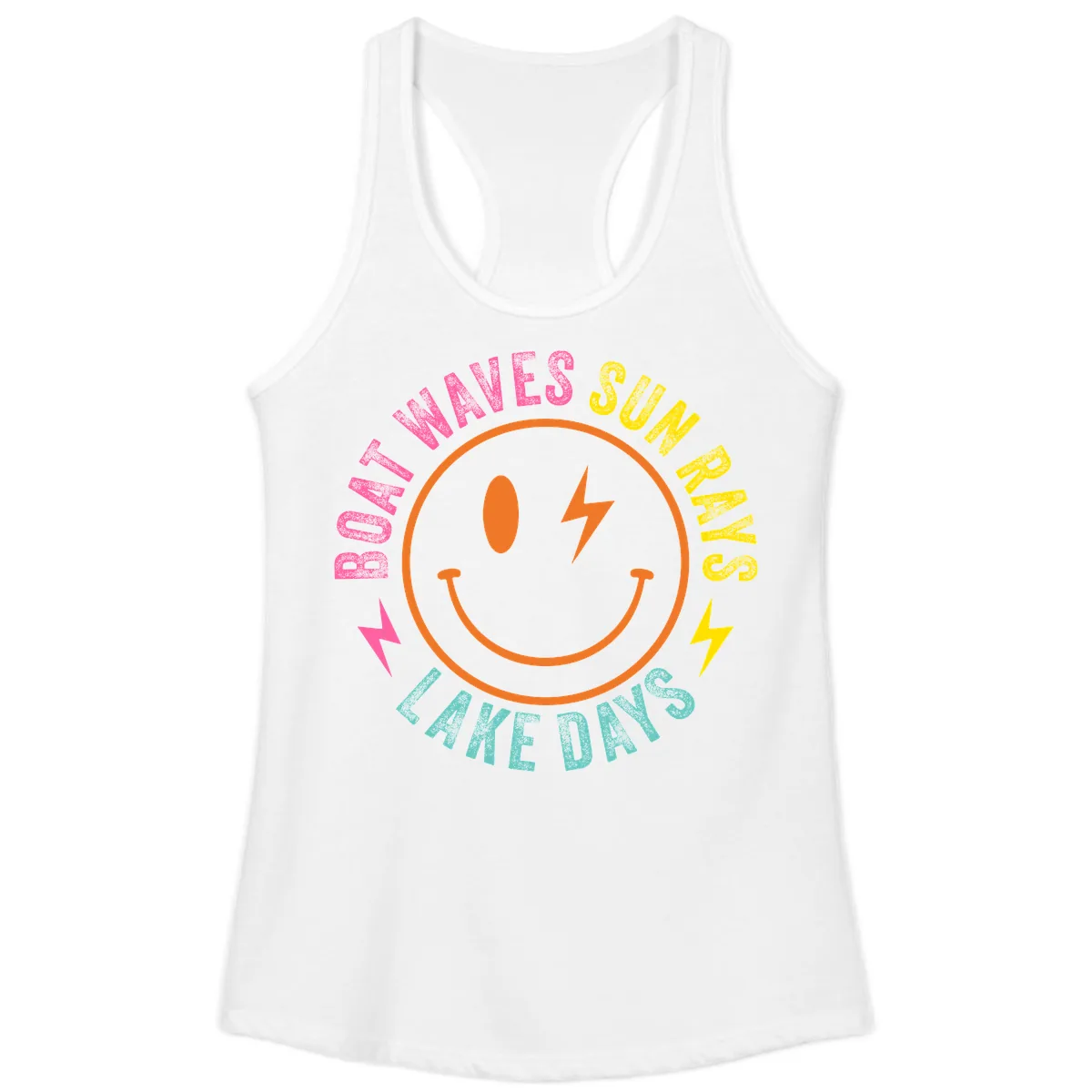 Smiley Face Lake Life Vibes Ladies Tank in White