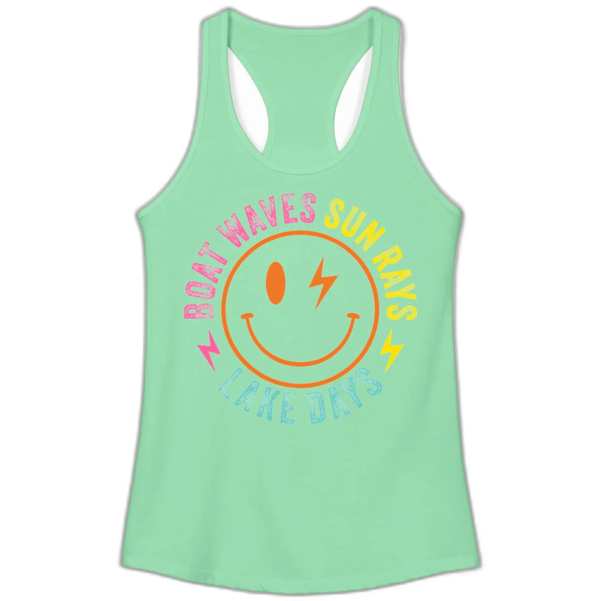 Smiley Face Lake Life Vibes Ladies Tank in Solid Mint