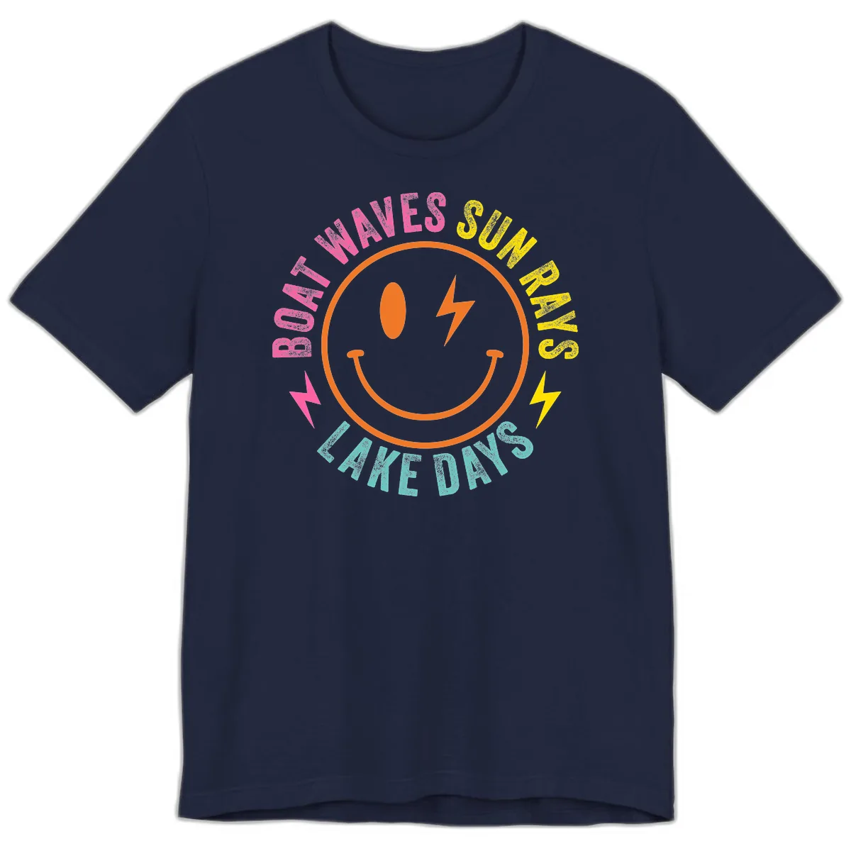 Smiley Face Lake Life Vibes Premium T-Shirt in Navy