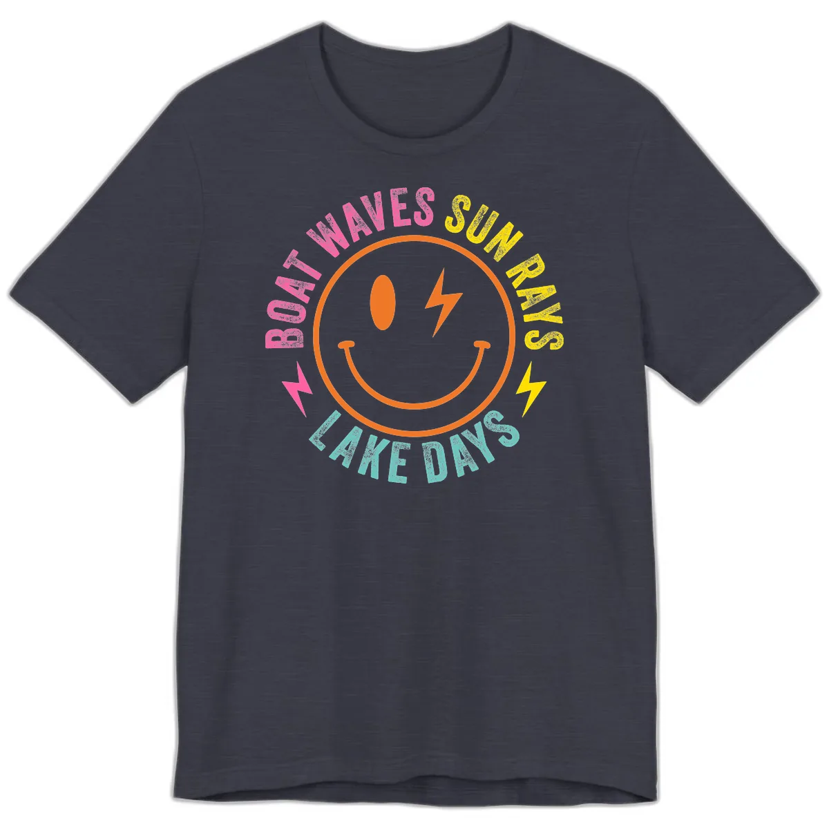 Smiley Face Lake Life Vibes Premium T-Shirt in Heather Midnight Navy