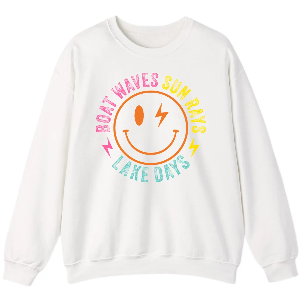 Smiley Face Lake Life Vibes Sweatshirt in White