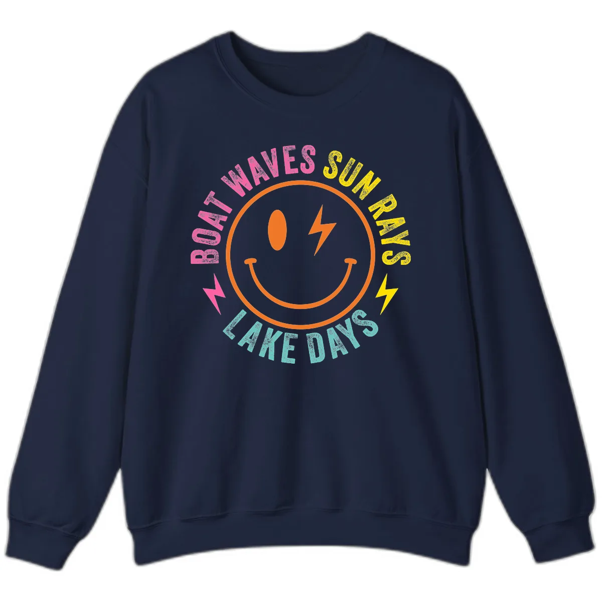 Smiley Face Lake Life Vibes Sweatshirt in Navy