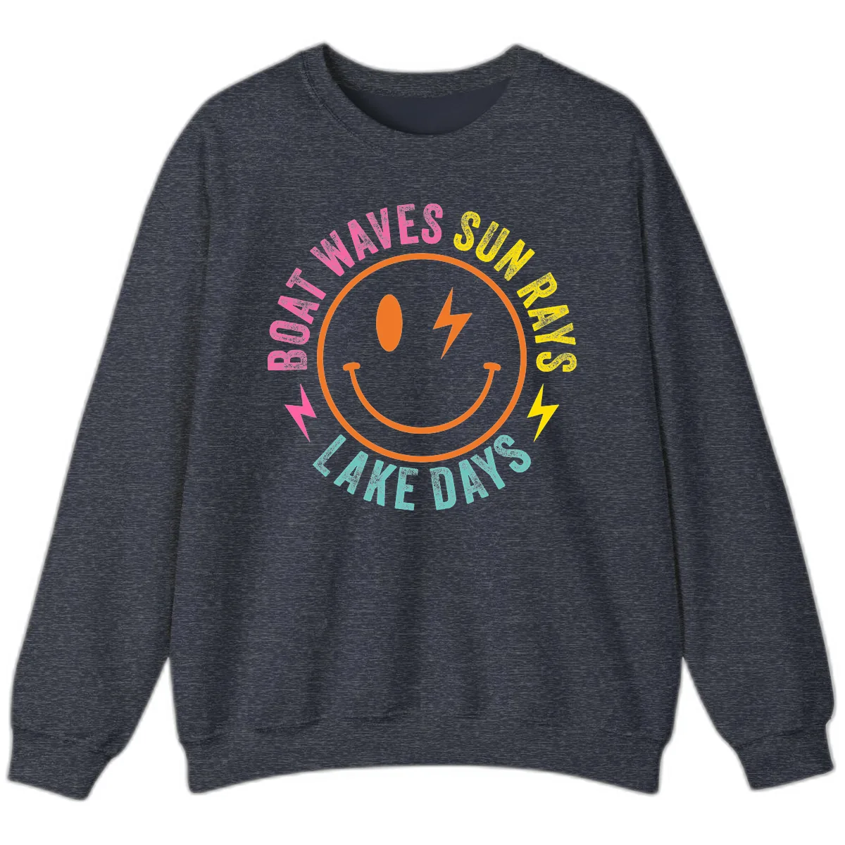 Smiley Face Lake Life Vibes Sweatshirt in Heather Sport Dark Navy