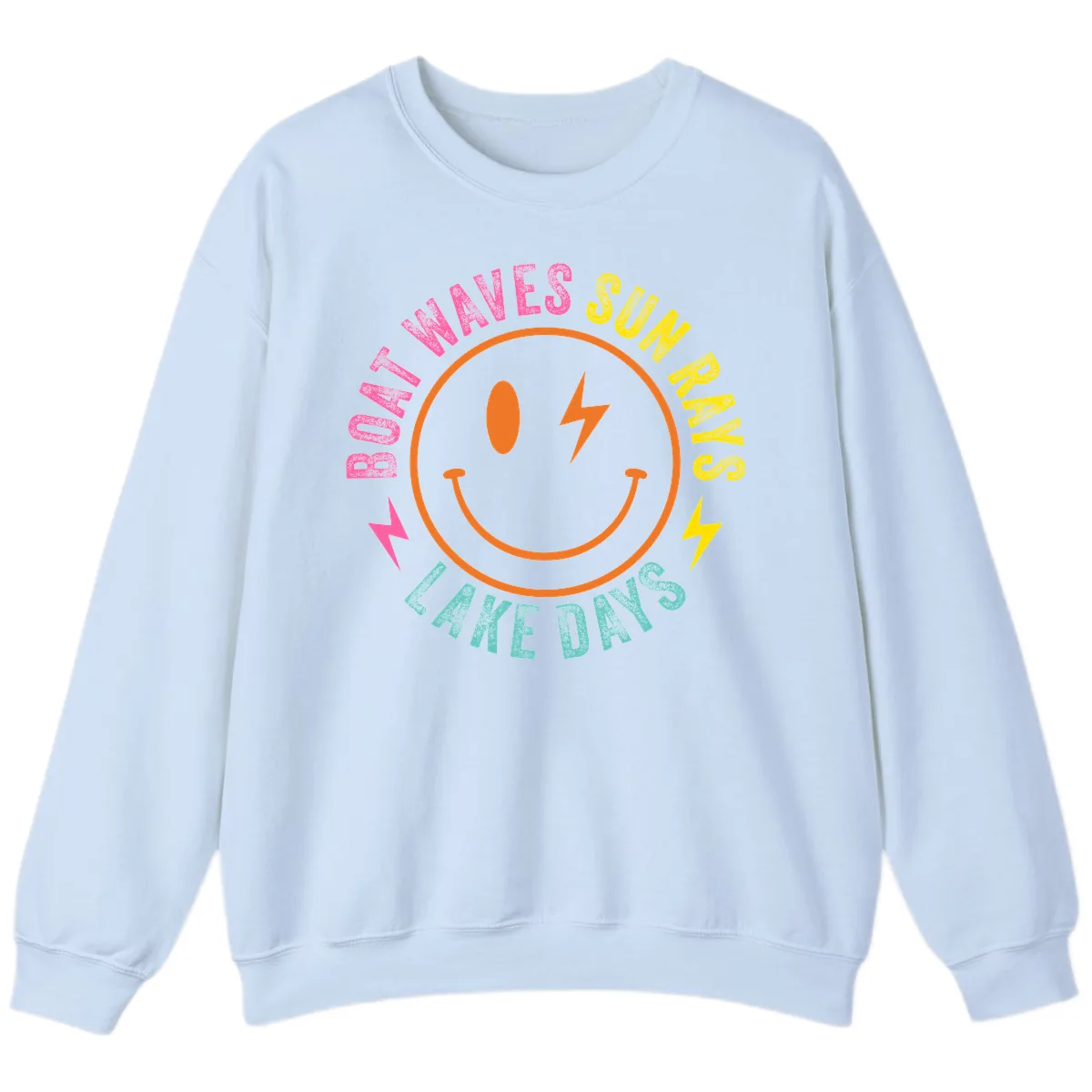 Smiley Face Lake Life Vibes Sweatshirt in Light Blue